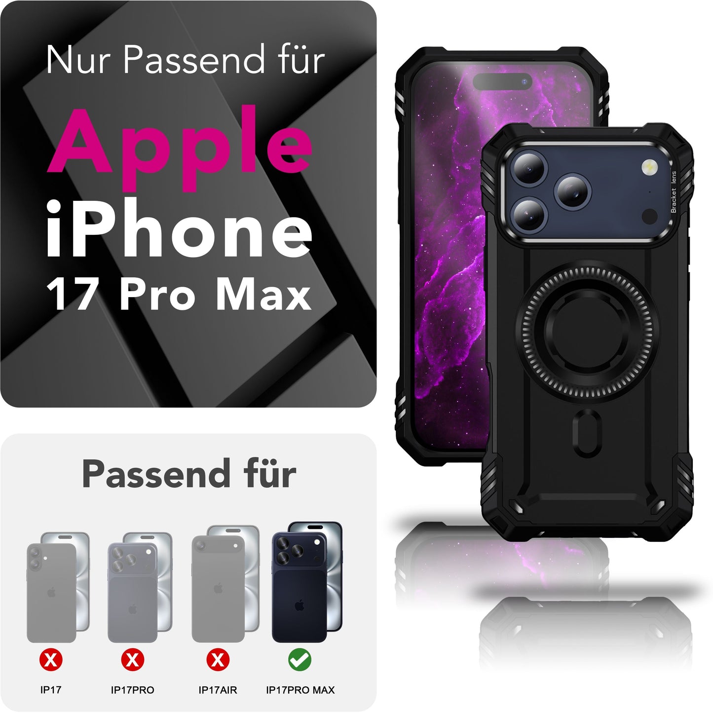 NALIA MagSafe Granite Case for Apple iPhone 17 Pro Max (Military Armor) - Rugged Armor Kickstand Cover, Shockproof Outdoor Protective Case, Military Style Case