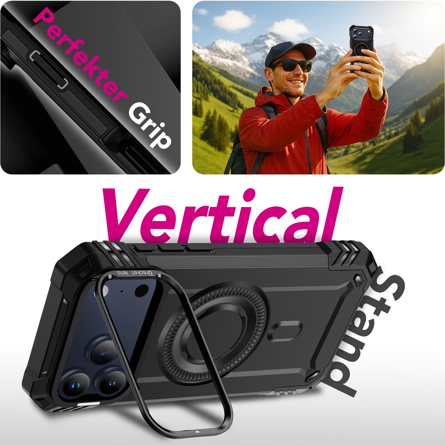 NALIA MagSafe Granite Case for Apple iPhone 17 Pro Max (Military Armor) - Rugged Armor Kickstand Cover, Shockproof Outdoor Protective Case, Military Style Case