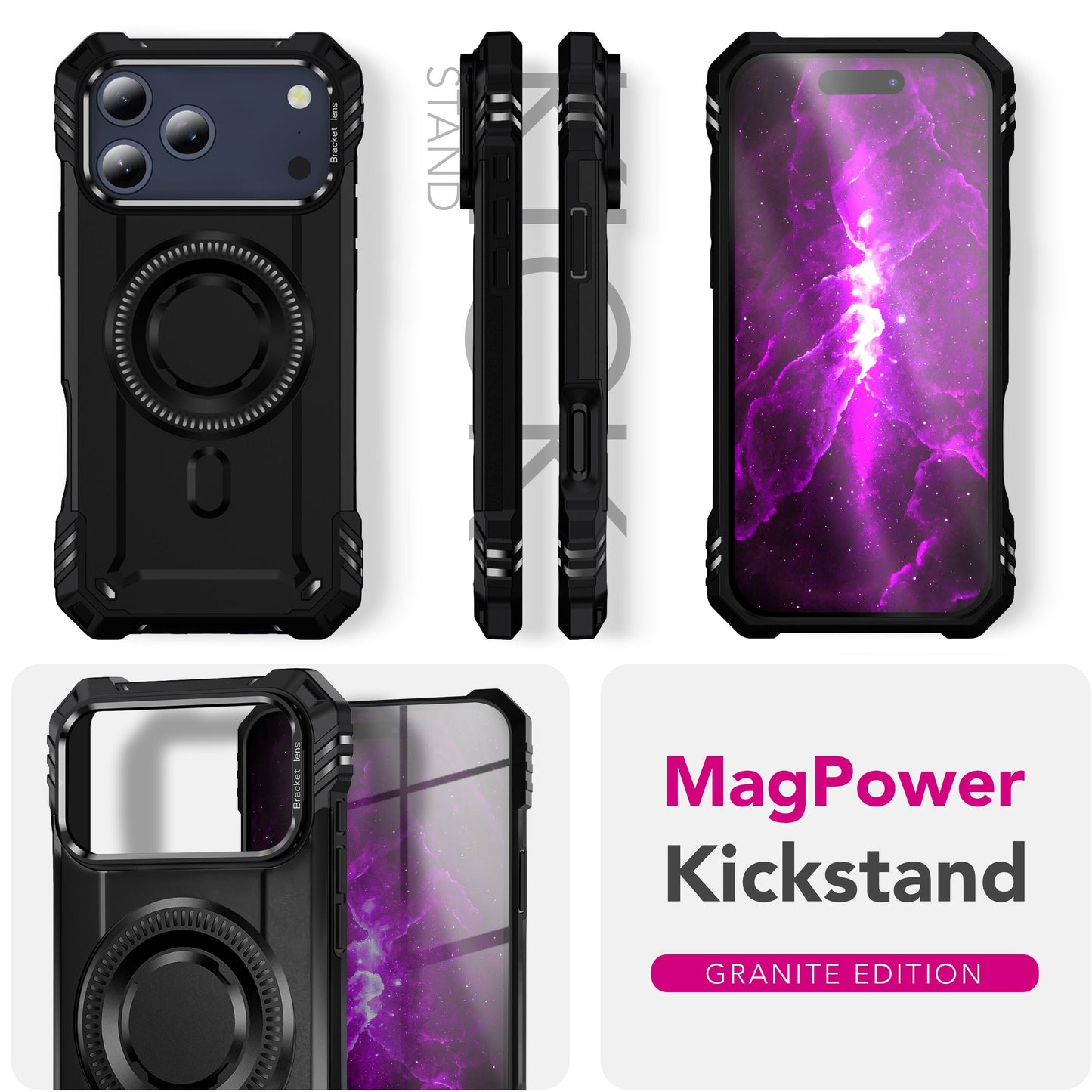 NALIA MagSafe Granite Case for Apple iPhone 17 Pro Max (Military Armor) - Rugged Armor Kickstand Cover, Shockproof Outdoor Protective Case, Military Style Case