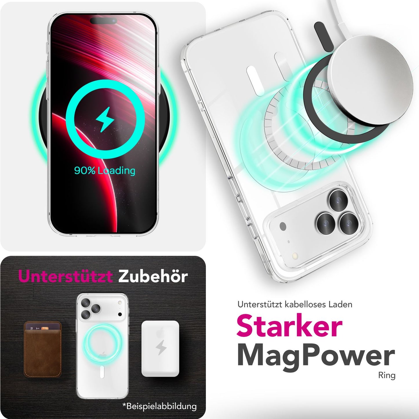 NALIA MagSafe Lumex hulstur fyrir Apple iPhone 17 Pro (kristaltært með MagPower) - gegnsætt harðspjald með segulhring, gegnsætt PC hulstur og TPU ramma, rispuþolið, höggþolið