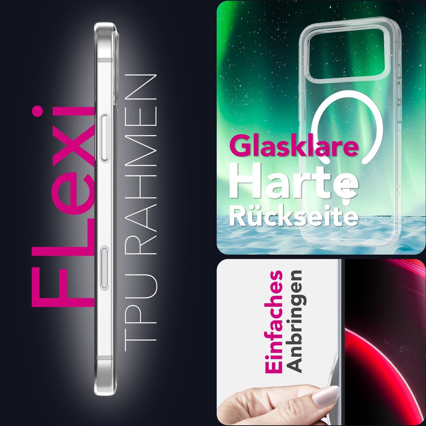 NALIA MagSafe Lumex hulstur fyrir Apple iPhone 17 Pro (kristaltært með MagPower) - gegnsætt harðspjald með segulhring, gegnsætt PC hulstur og TPU ramma, rispuþolið, höggþolið