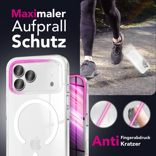 NALIA MagSafe Hülle Lumex für Apple iPhone 17 Pro Max (Kristallklar mit MagPower) - Transparentes Cover mit Magnet-Ring, Schlankes PC-Case & TPU-Rahmen, Stoßfest, Anti-Gelb, Klar