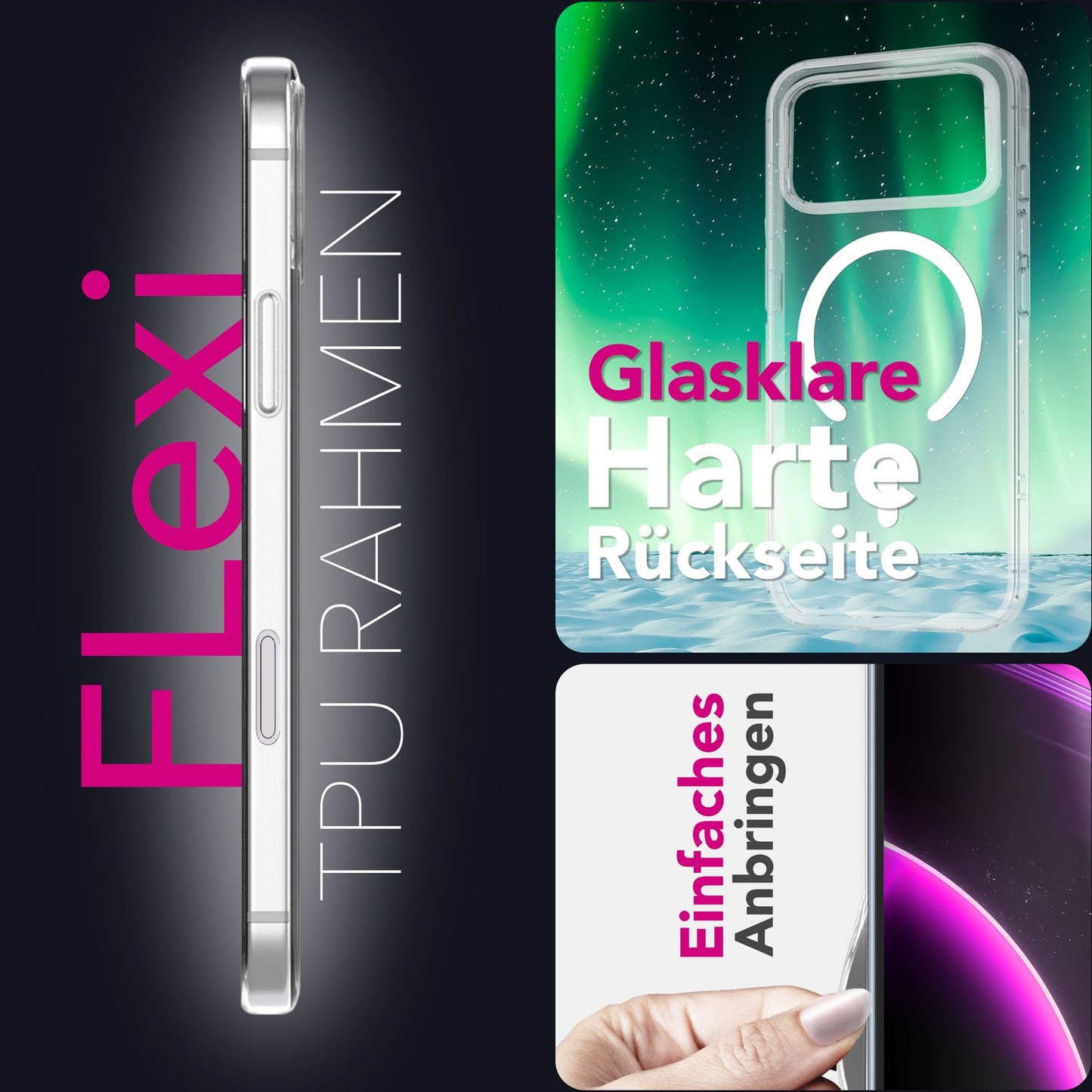 NALIA MagSafe Hülle Lumex für Apple iPhone 17 Pro Max (Kristallklar mit MagPower) - Transparentes Cover mit Magnet-Ring, Schlankes PC-Case & TPU-Rahmen, Stoßfest, Anti-Gelb, Klar