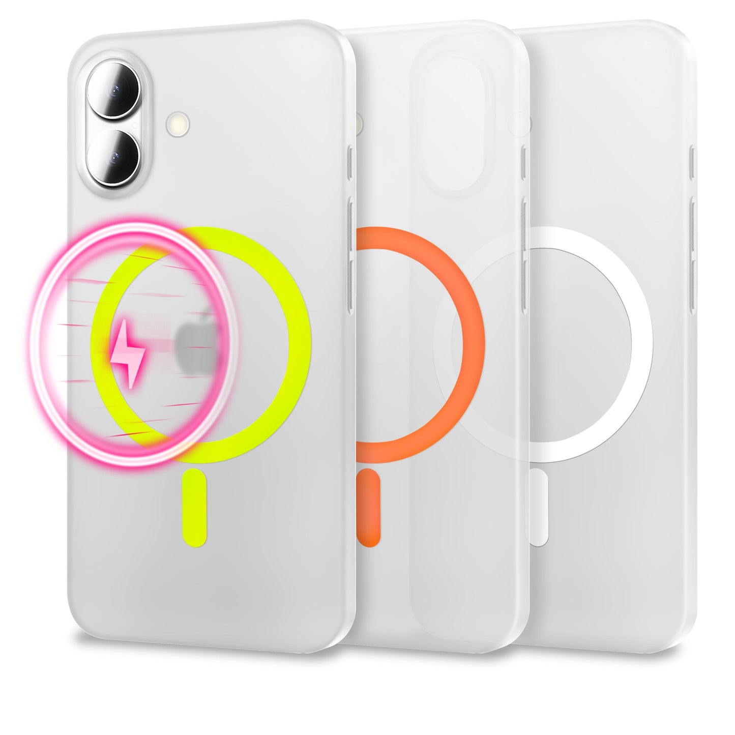 NALIA MagSafe Thinix Glow hulstur fyrir Apple iPhone 17 (mjög þunnt með ljóshring) - 0,3 mm ultra-þunnt hart hulstur, glóandi segulhringur, hálfgagnsætt og matt