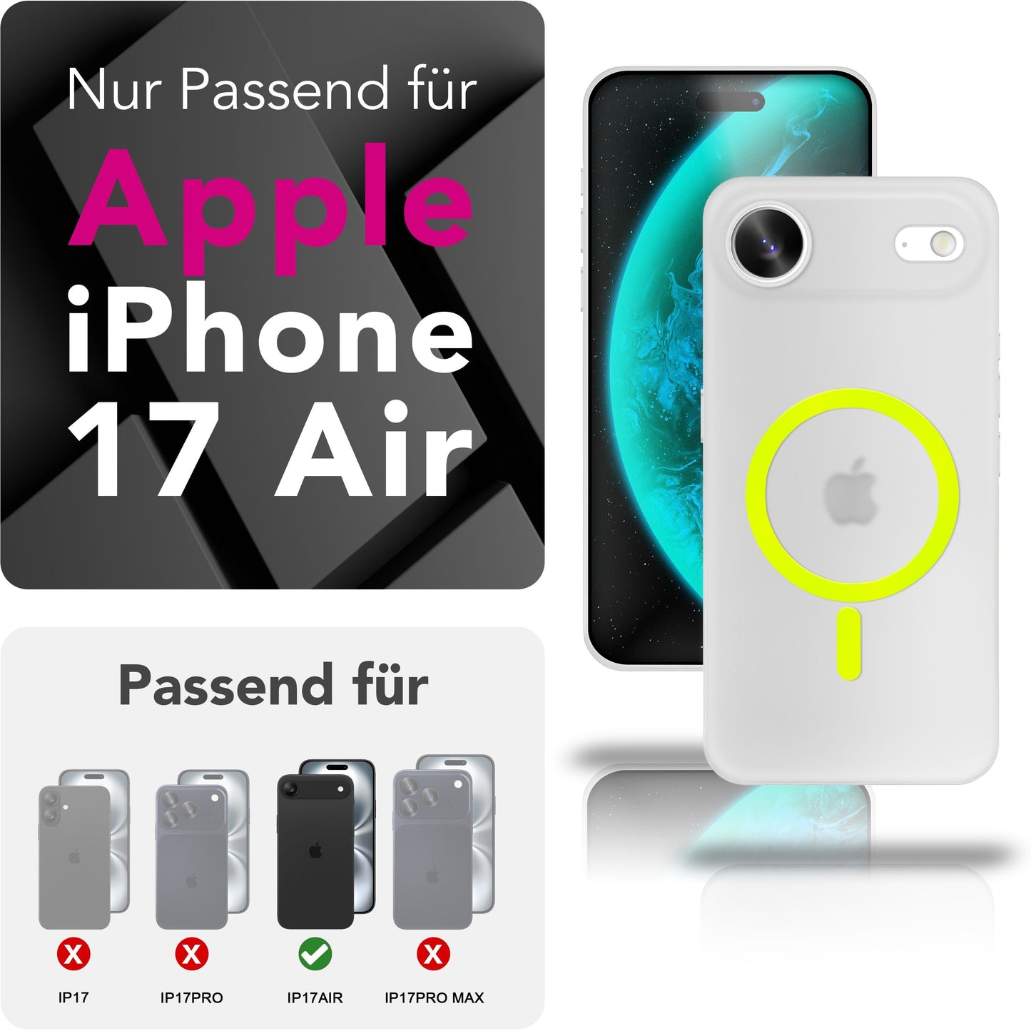 NALIA MagSafe Thinix Glow Case for Apple iPhone 17 Air (Extremely Thin with Light Ring) - 0.3mm Ultra-Slim Hardcover, Glows in the Dark, Transparent &amp; Matte