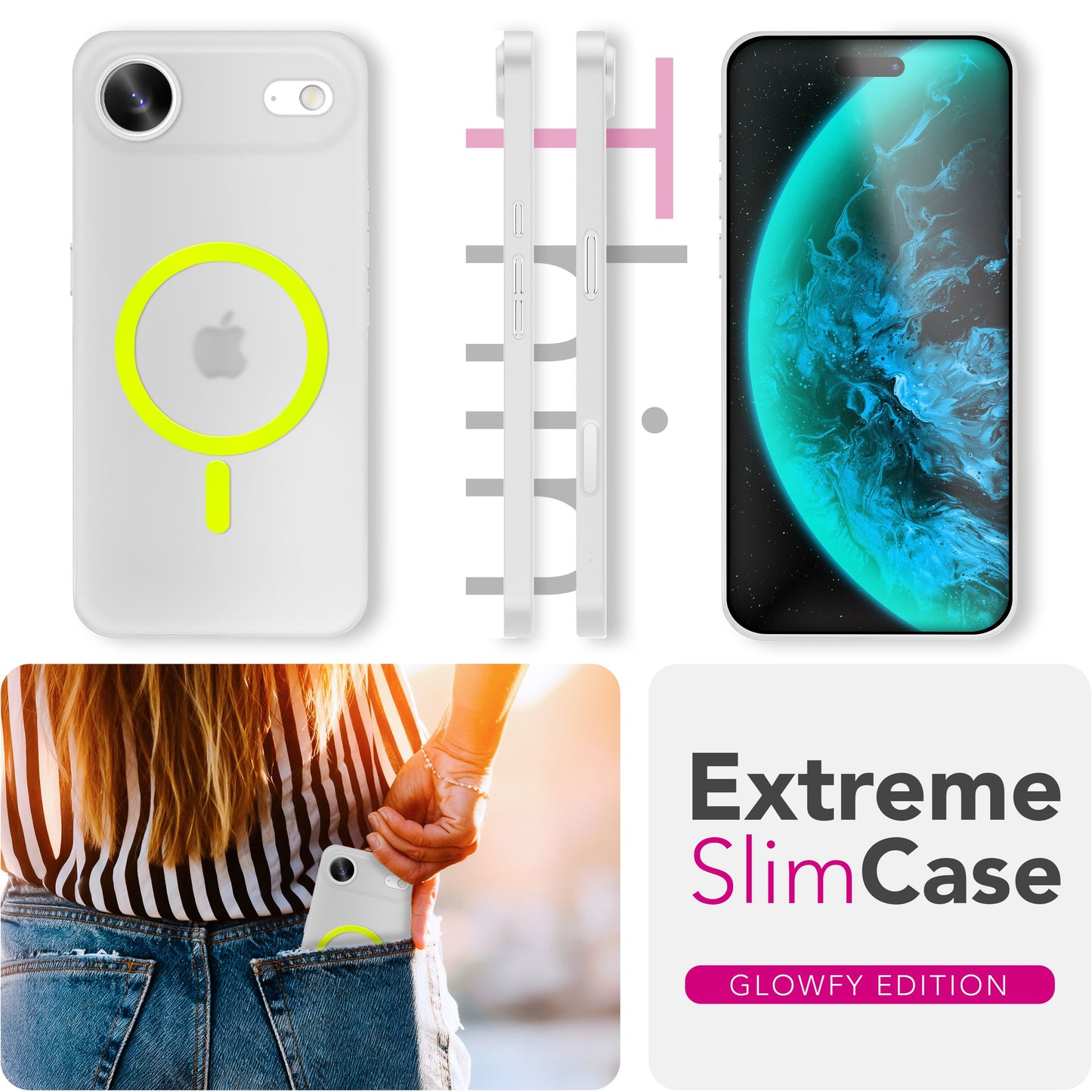 NALIA MagSafe Thinix Glow Case for Apple iPhone 17 Air (Extremely Thin with Light Ring) - 0.3mm Ultra-Slim Hardcover, Glows in the Dark, Transparent &amp; Matte
