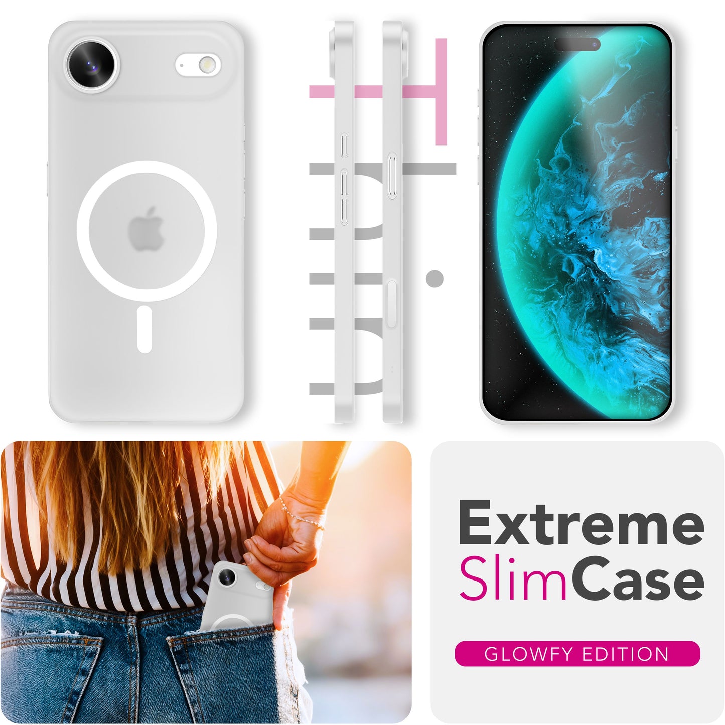 NALIA MagSafe Thinix Glow Case for Apple iPhone 17 Air (Extremely Thin with Light Ring) - 0.3mm Ultra-Slim Hardcover, Glows in the Dark, Transparent &amp; Matte