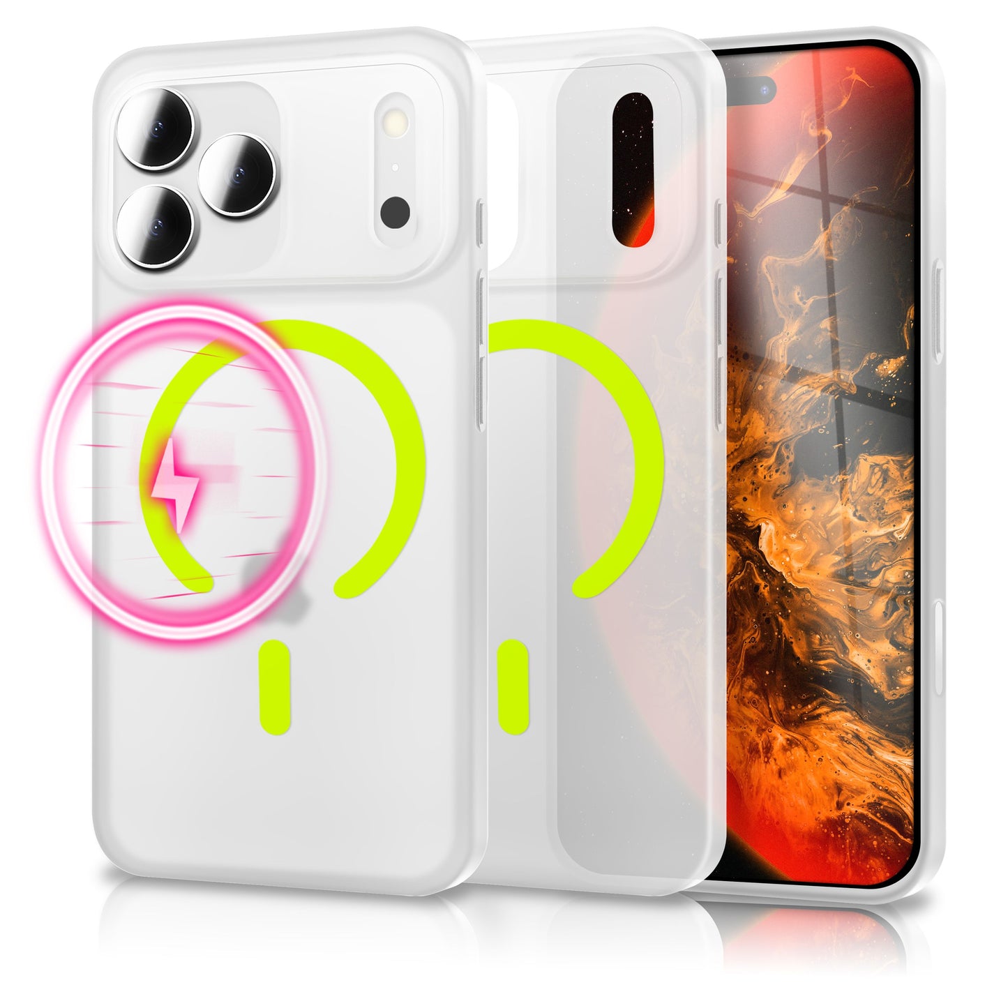 NALIA MagSafe Thinix Glow Case for Apple iPhone 17 Pro (Extremely Thin with Light Ring) - 0.3mm Slim Hard Case, Matte &amp; Transparent, Glow-in-the-Dark Ring