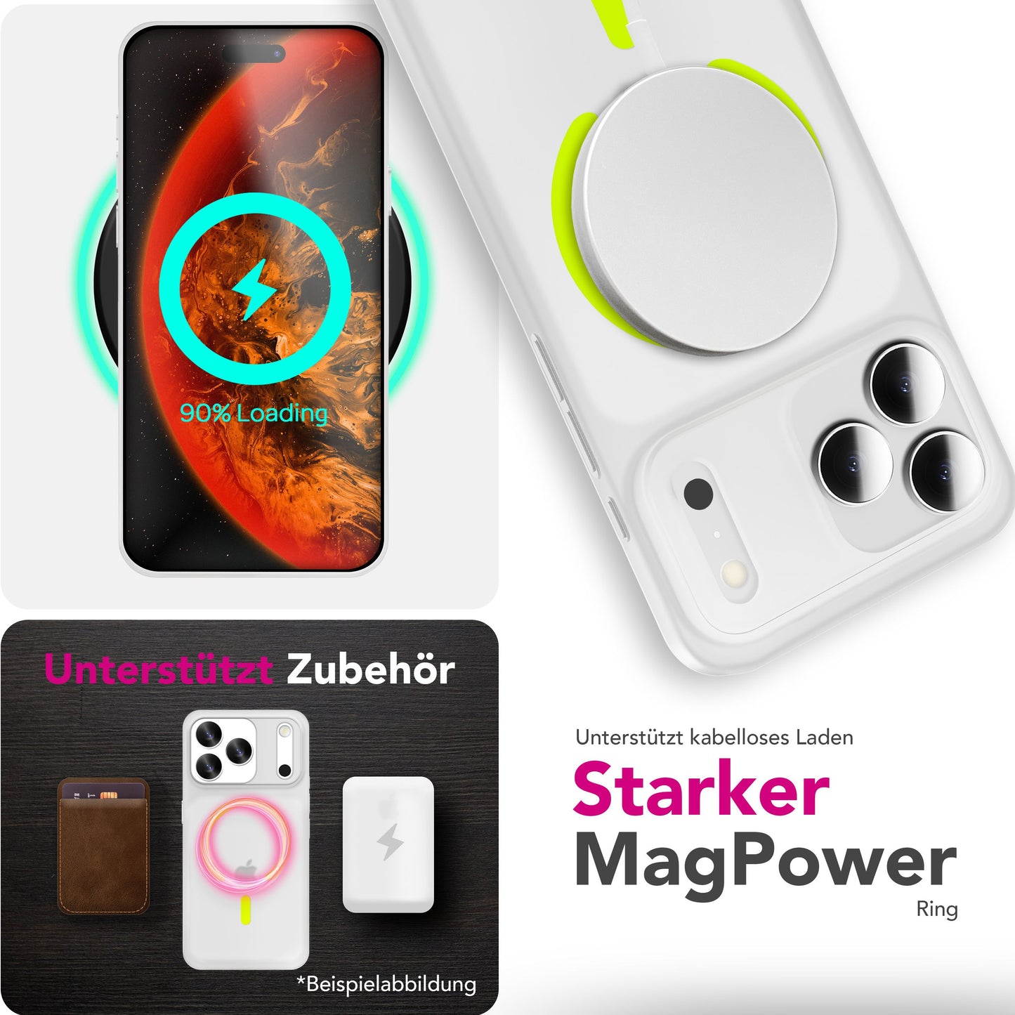 NALIA MagSafe Thinix Glow Case for Apple iPhone 17 Pro (Extremely Thin with Light Ring) - 0.3mm Slim Hard Case, Matte &amp; Transparent, Glow-in-the-Dark Ring