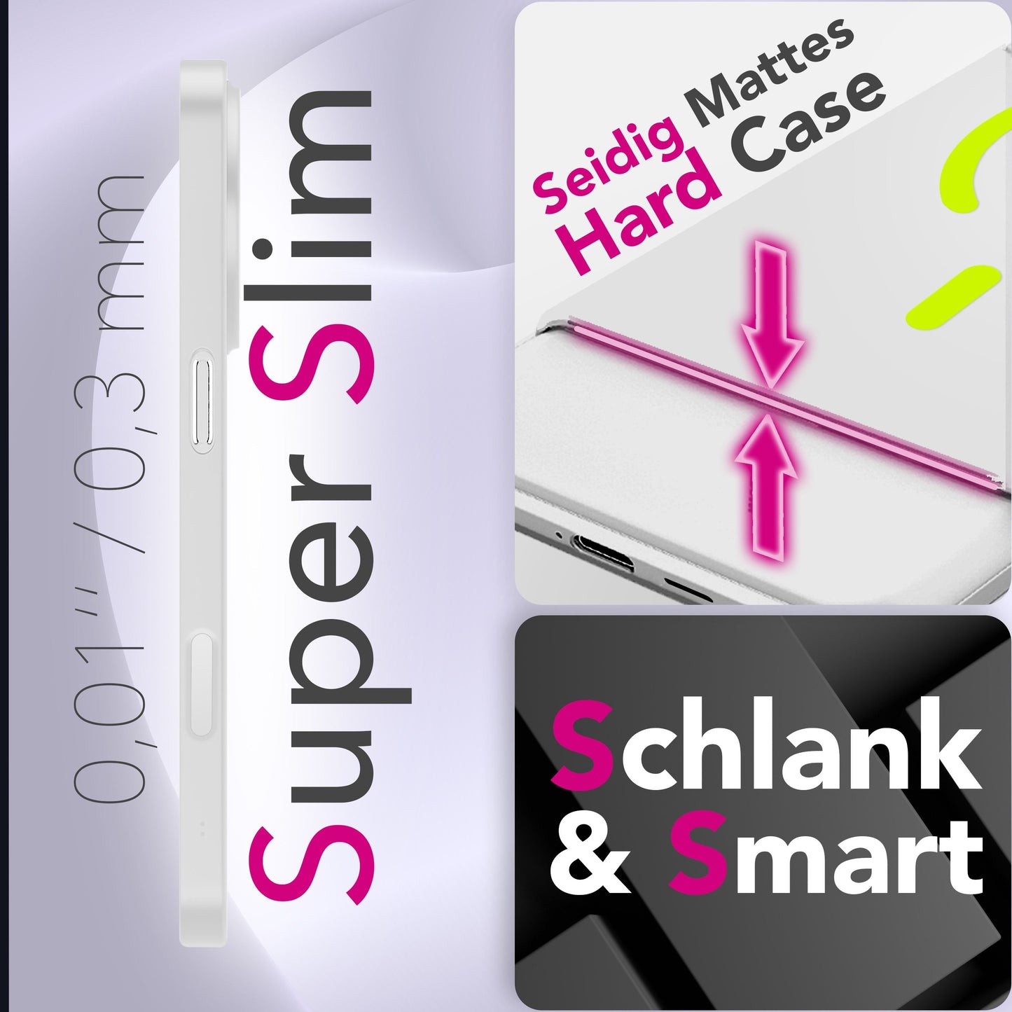 NALIA MagSafe Thinix Glow Case for Apple iPhone 17 Pro (Extremely Thin with Light Ring) - 0.3mm Slim Hard Case, Matte &amp; Transparent, Glow-in-the-Dark Ring