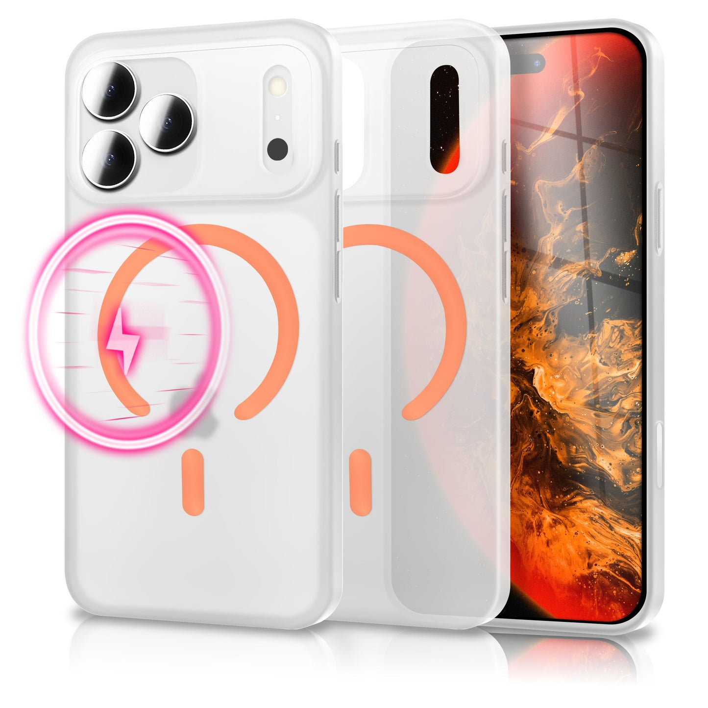 NALIA MagSafe Thinix Glow Case for Apple iPhone 17 Pro (Extremely Thin with Light Ring) - 0.3mm Slim Hard Case, Matte &amp; Transparent, Glow-in-the-Dark Ring