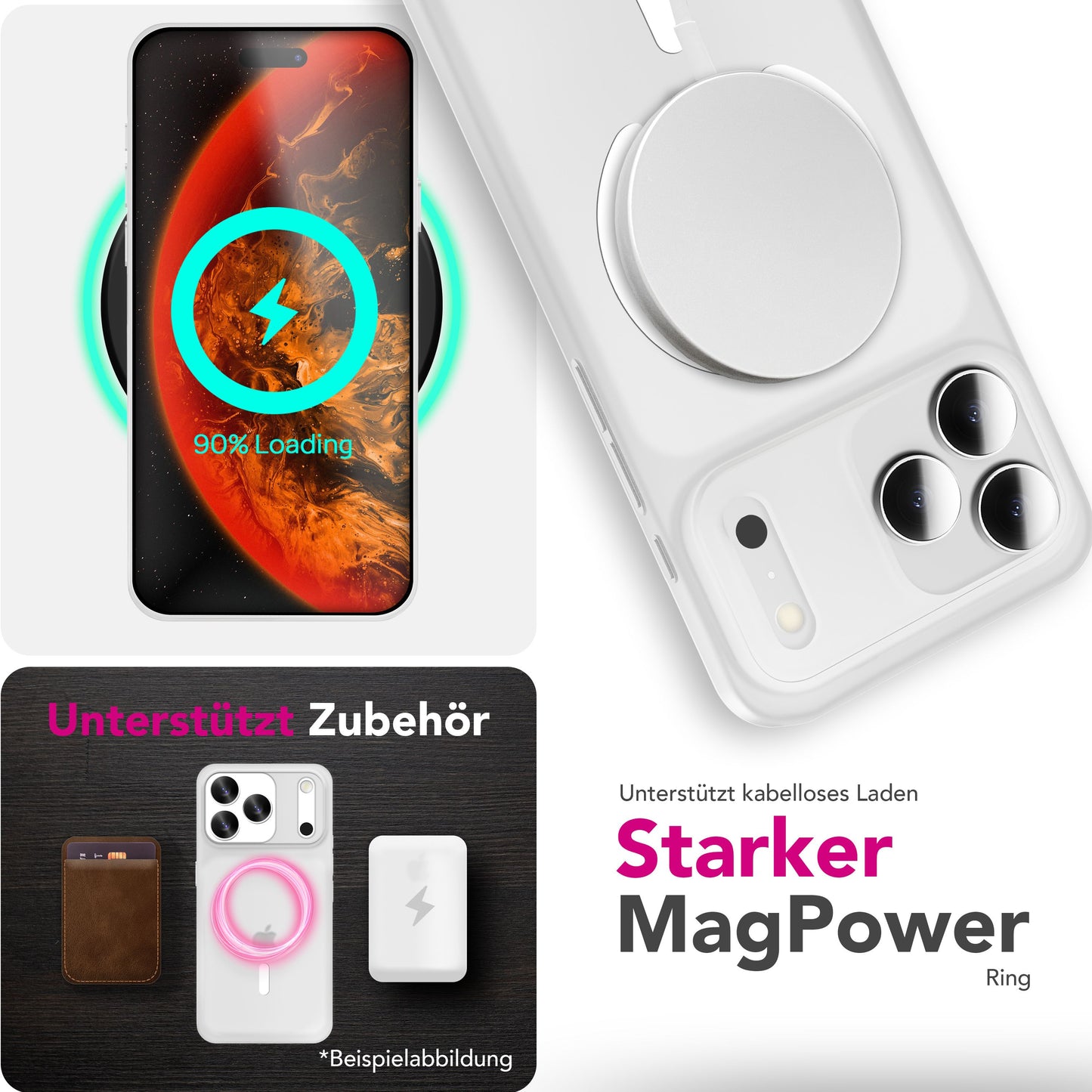 NALIA MagSafe Thinix Glow Case for Apple iPhone 17 Pro (Extremely Thin with Light Ring) - 0.3mm Slim Hard Case, Matte &amp; Transparent, Glow-in-the-Dark Ring