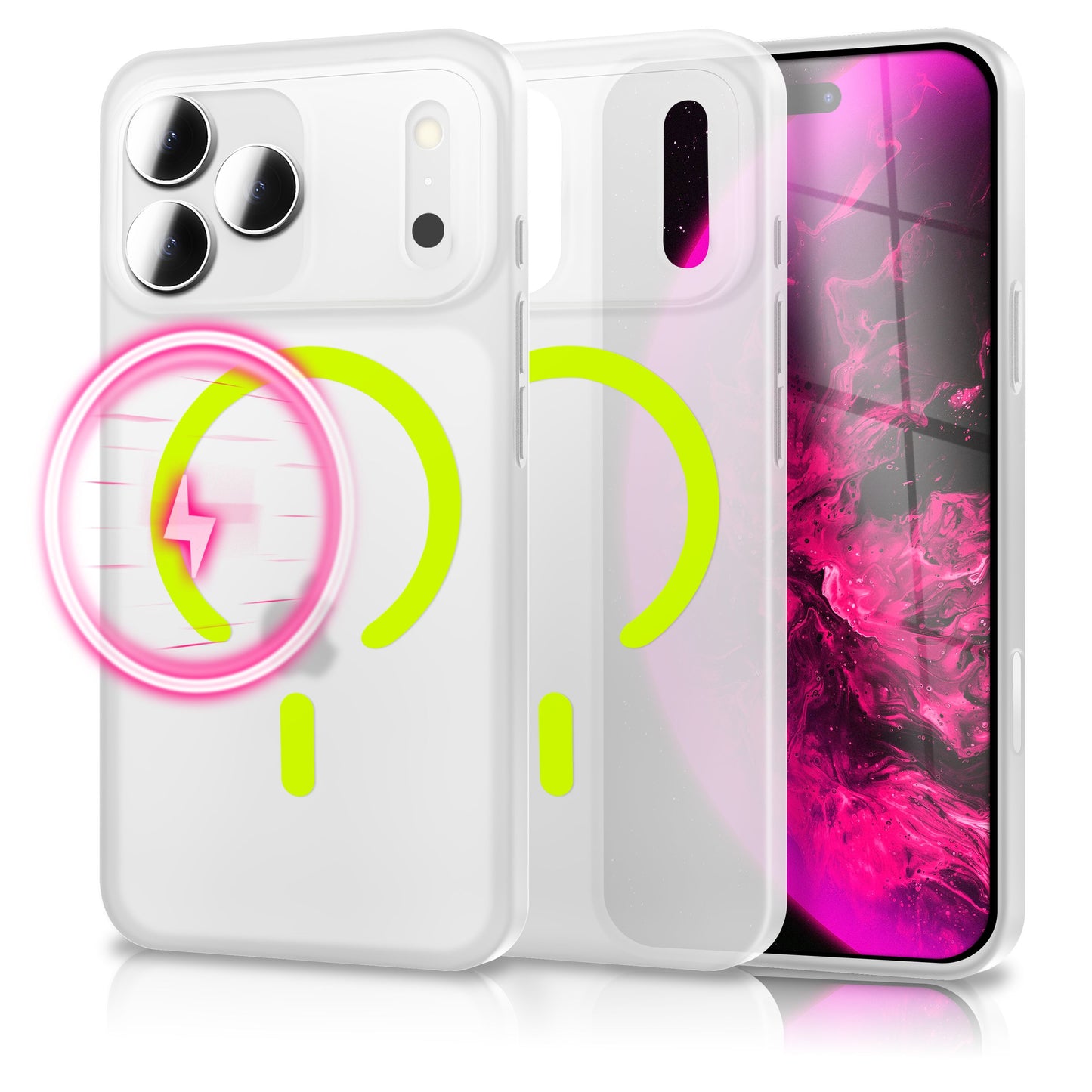 NALIA MagSafe Thinix Glow hulstur fyrir Apple iPhone 17 Pro Max (mjög þunnt með ljóshring) - 0,3 mm þunnt hulstur, lýsandi segulhringur, matt og frostað