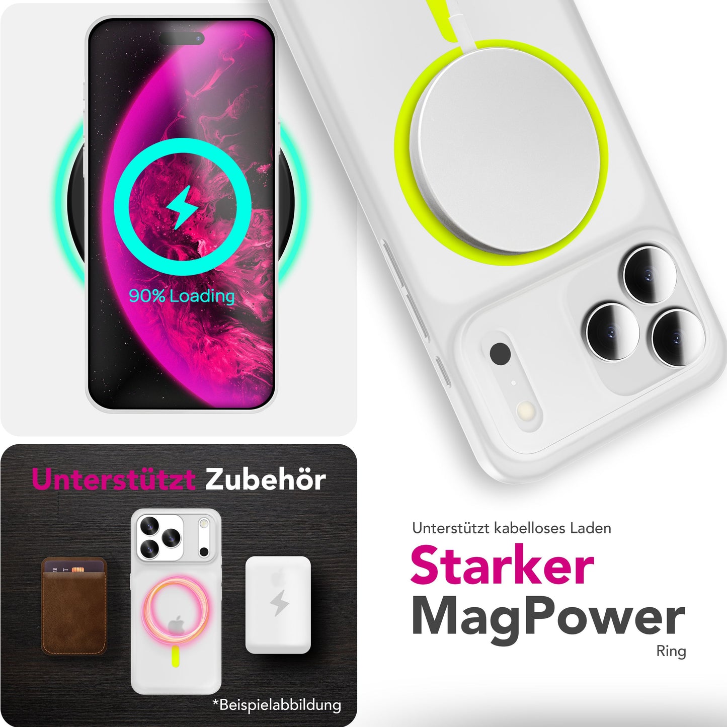 NALIA MagSafe Thinix Glow hulstur fyrir Apple iPhone 17 Pro Max (mjög þunnt með ljóshring) - 0,3 mm þunnt hulstur, lýsandi segulhringur, matt og frostað