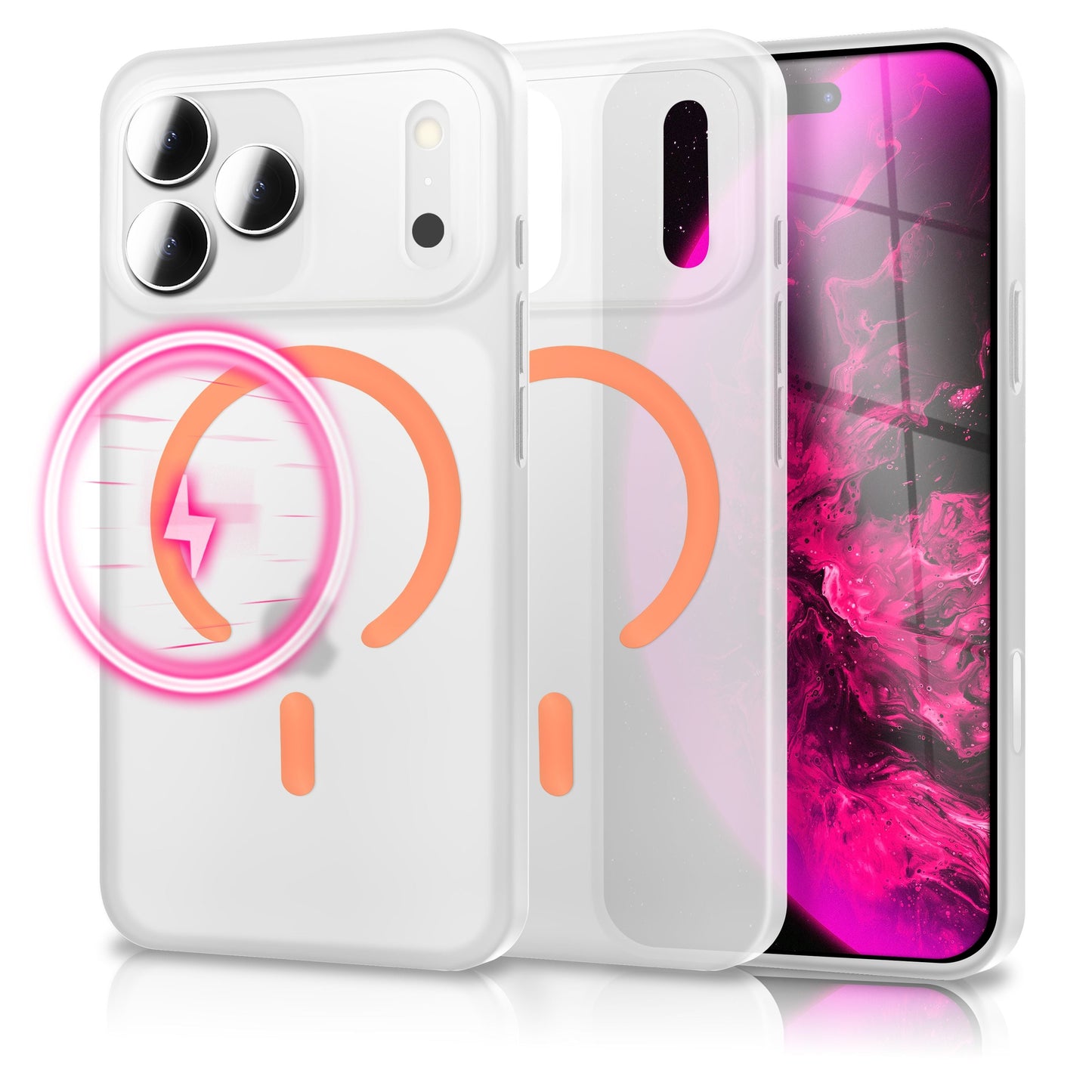 NALIA MagSafe Thinix Glow hulstur fyrir Apple iPhone 17 Pro Max (mjög þunnt með ljóshring) - 0,3 mm þunnt hulstur, lýsandi segulhringur, matt og frostað