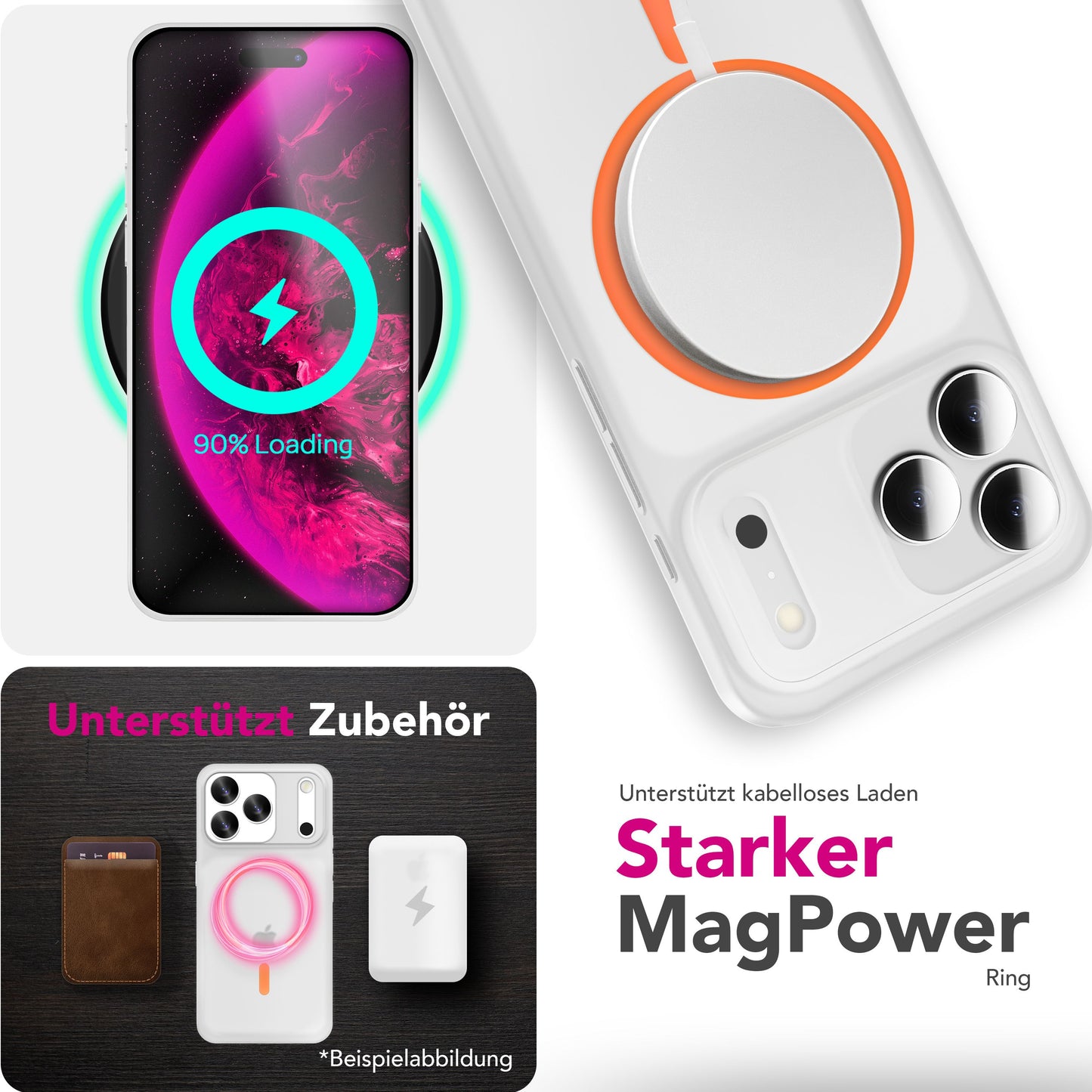 NALIA MagSafe Thinix Glow hulstur fyrir Apple iPhone 17 Pro Max (mjög þunnt með ljóshring) - 0,3 mm þunnt hulstur, lýsandi segulhringur, matt og frostað