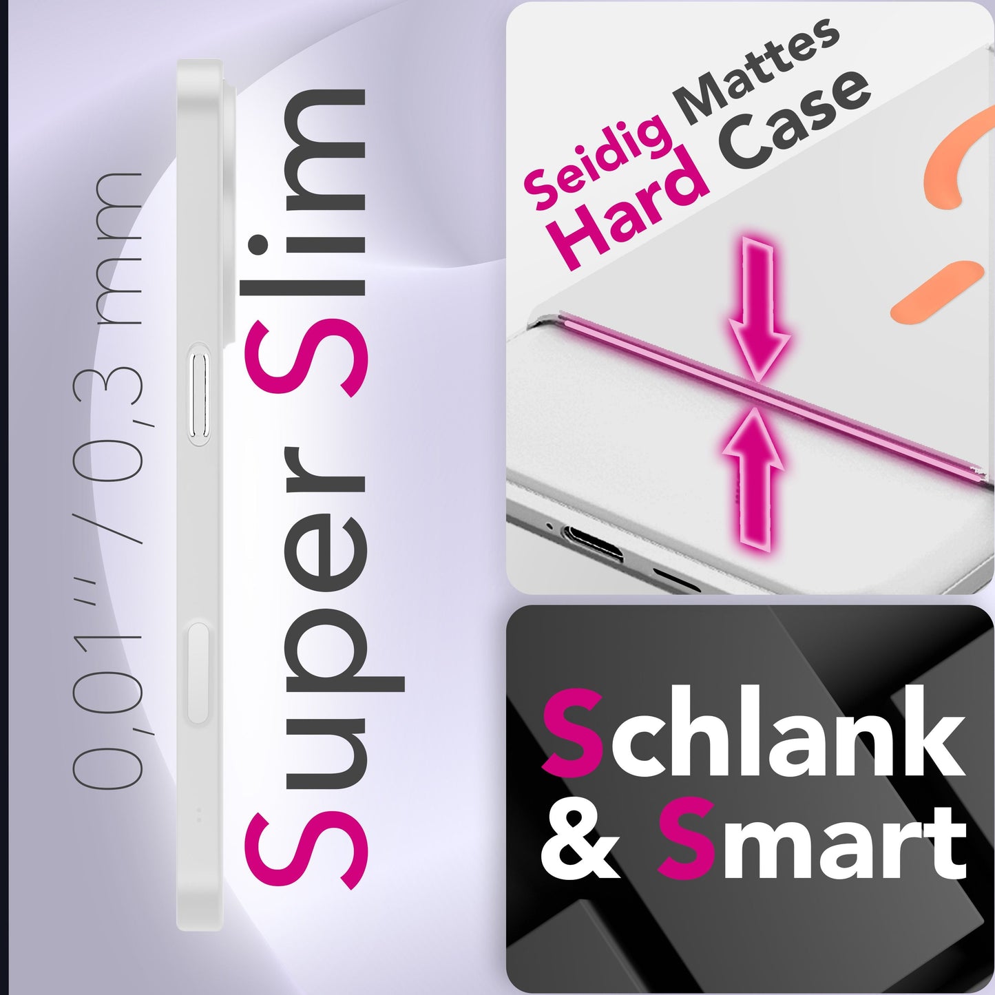 NALIA MagSafe Thinix Glow hulstur fyrir Apple iPhone 17 Pro Max (mjög þunnt með ljóshring) - 0,3 mm þunnt hulstur, lýsandi segulhringur, matt og frostað