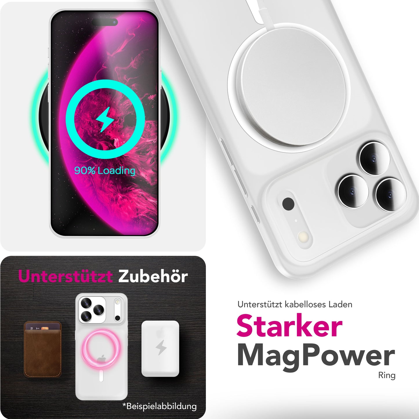 NALIA MagSafe Thinix Glow hulstur fyrir Apple iPhone 17 Pro Max (mjög þunnt með ljóshring) - 0,3 mm þunnt hulstur, lýsandi segulhringur, matt og frostað