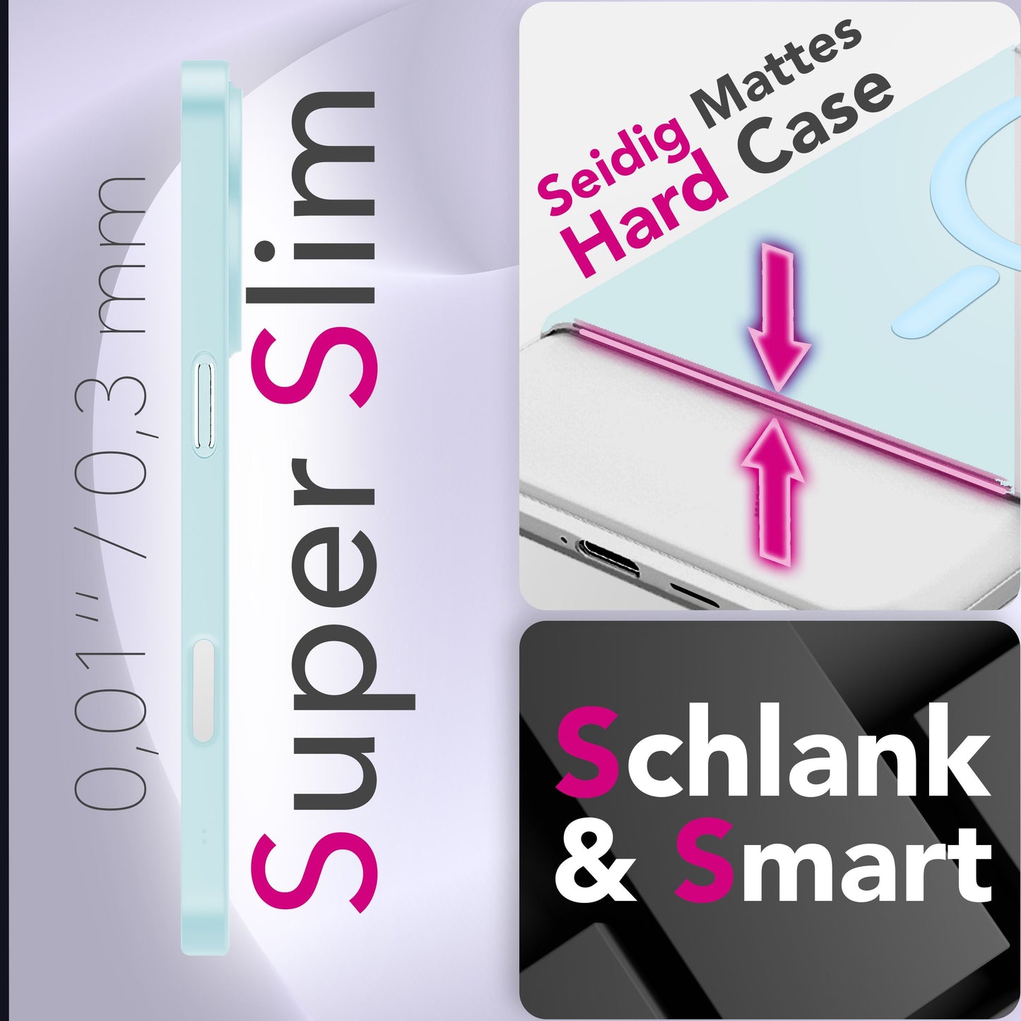 NALIA MagSafe Thinix hulstur fyrir Apple iPhone 17 (mjög þunnt með MagPower) - 0,3 mm ultra-þunnt hart hulstur, hálfgagnsætt, matt og fingrafaravarnandi, lágmarksútlit