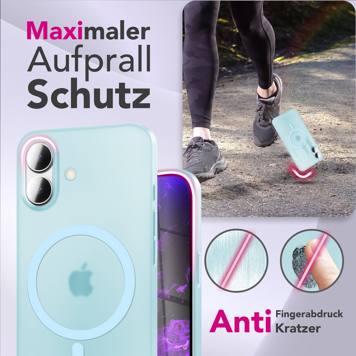 NALIA MagSafe Thinix hulstur fyrir Apple iPhone 17 (mjög þunnt með MagPower) - 0,3 mm ultra-þunnt hart hulstur, hálfgagnsætt, matt og fingrafaravarnandi, lágmarksútlit