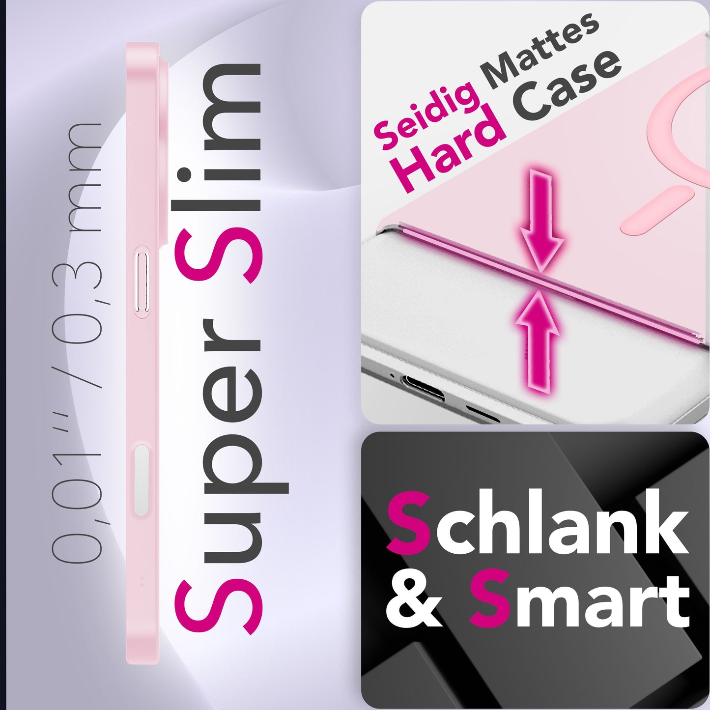 NALIA MagSafe Thinix hulstur fyrir Apple iPhone 17 (mjög þunnt með MagPower) - 0,3 mm ultra-þunnt hart hulstur, hálfgagnsætt, matt og fingrafaravarnandi, lágmarksútlit