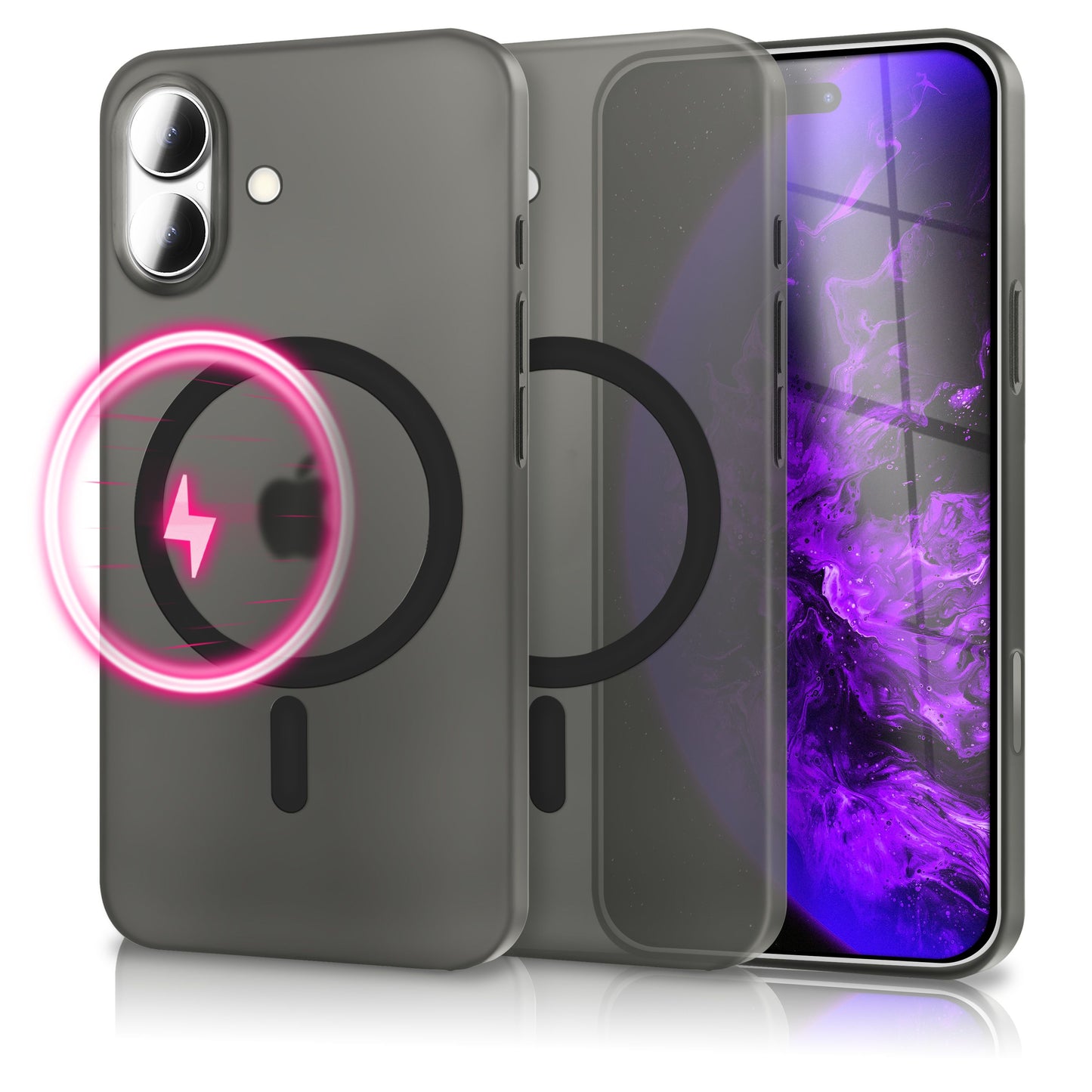 NALIA MagSafe Thinix hulstur fyrir Apple iPhone 17 (mjög þunnt með MagPower) - 0,3 mm ultra-þunnt hart hulstur, hálfgagnsætt, matt og fingrafaravarnandi, lágmarksútlit