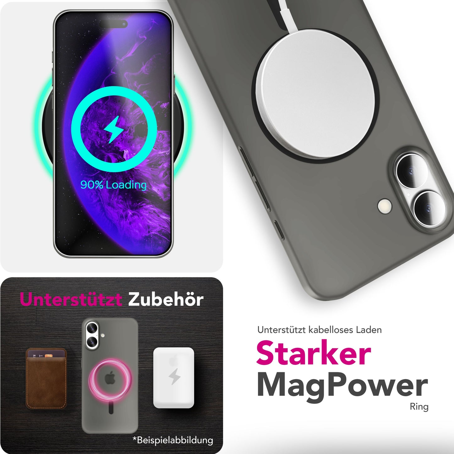 NALIA MagSafe Thinix hulstur fyrir Apple iPhone 17 (mjög þunnt með MagPower) - 0,3 mm ultra-þunnt hart hulstur, hálfgagnsætt, matt og fingrafaravarnandi, lágmarksútlit