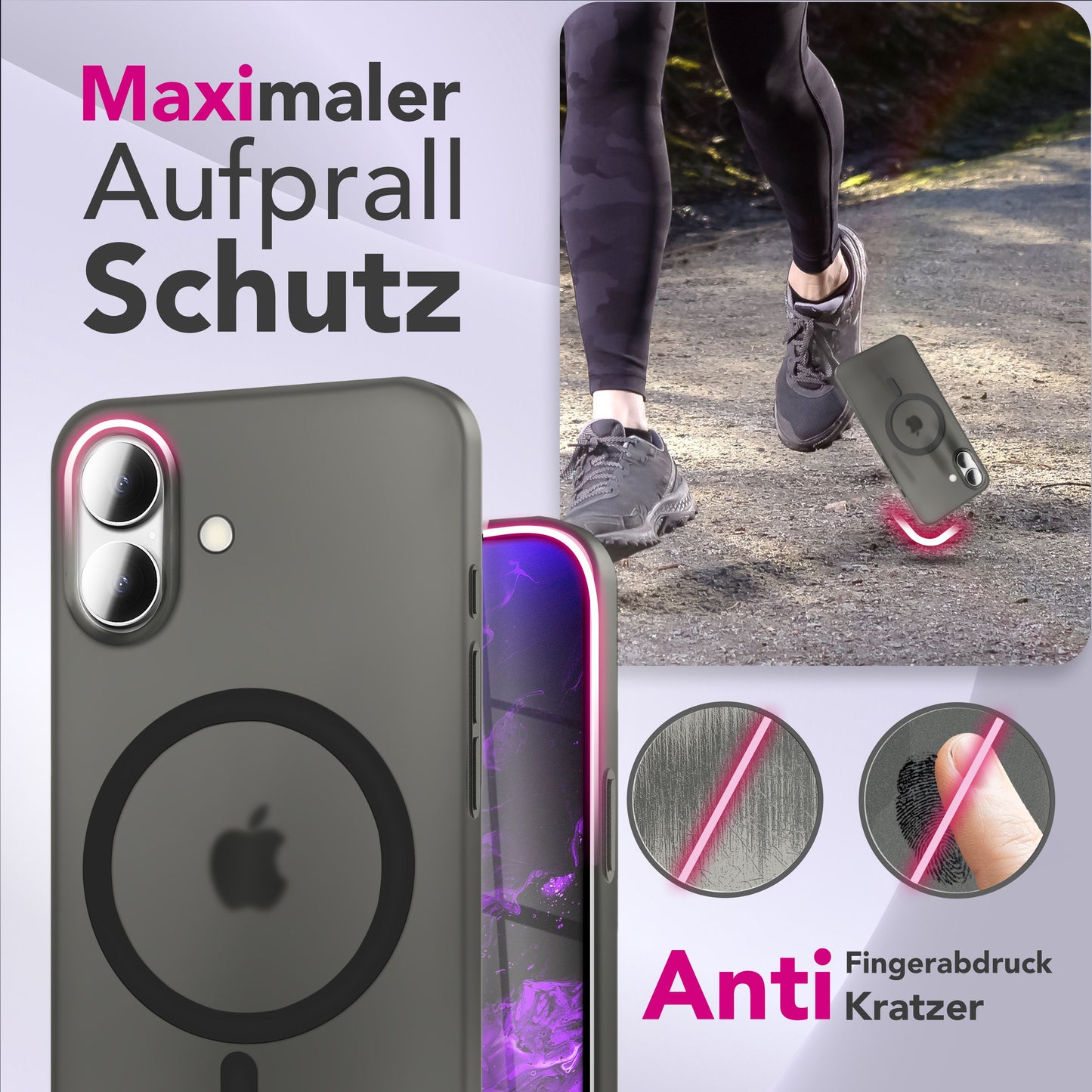 NALIA MagSafe Thinix hulstur fyrir Apple iPhone 17 (mjög þunnt með MagPower) - 0,3 mm ultra-þunnt hart hulstur, hálfgagnsætt, matt og fingrafaravarnandi, lágmarksútlit