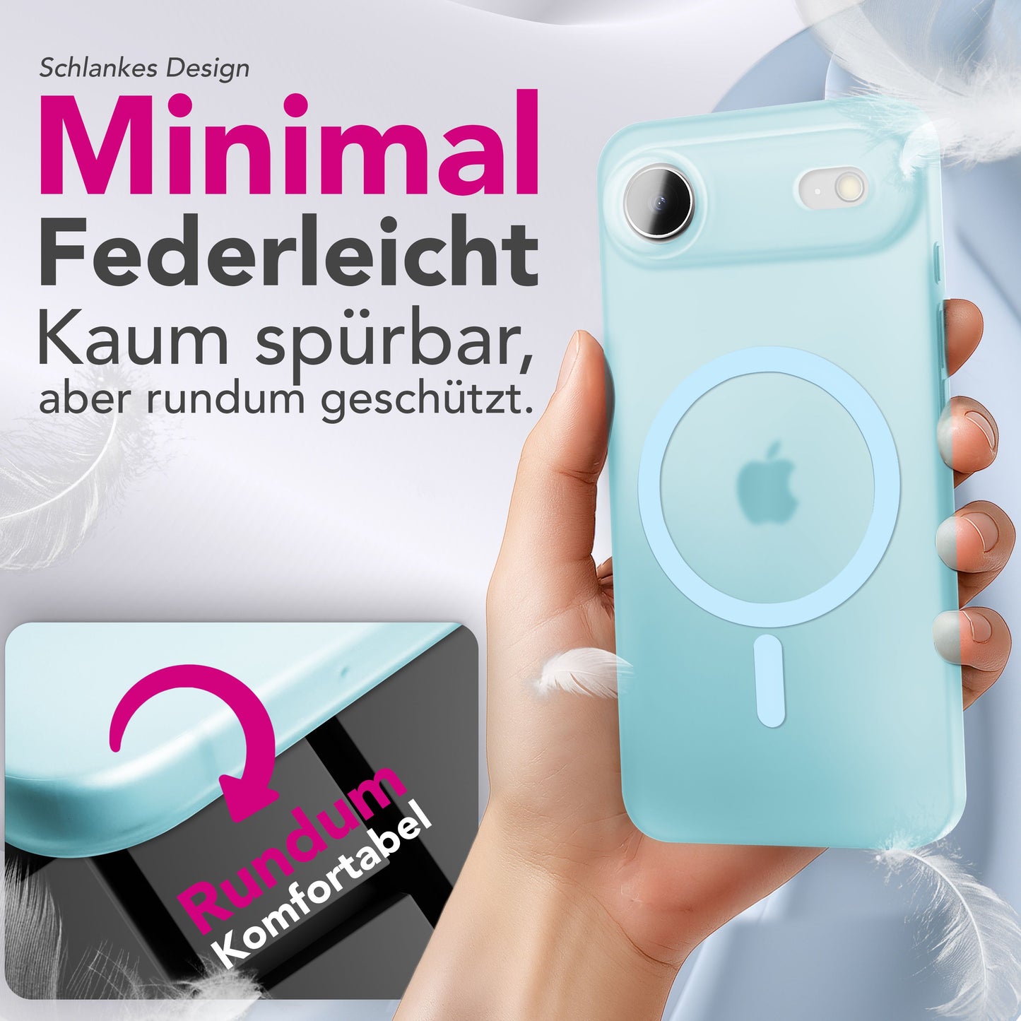 NALIA MagSafe Thinix hulstur fyrir Apple iPhone 17 Air (mjög þunnt með MagPower) - 0,3 mm ultra-þunnt hart hulstur, matt og gegnsætt, með blettavörn.