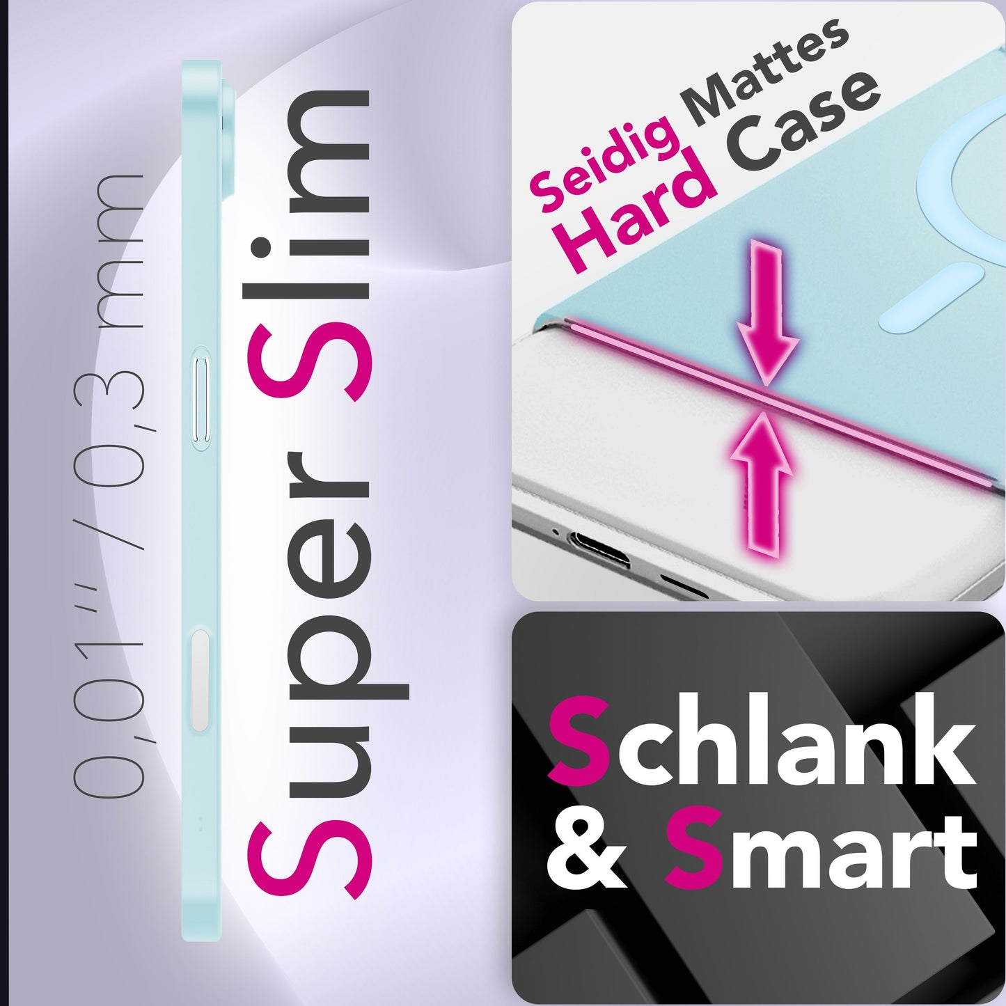 NALIA MagSafe Thinix hulstur fyrir Apple iPhone 17 Air (mjög þunnt með MagPower) - 0,3 mm ultra-þunnt hart hulstur, matt og gegnsætt, með blettavörn.