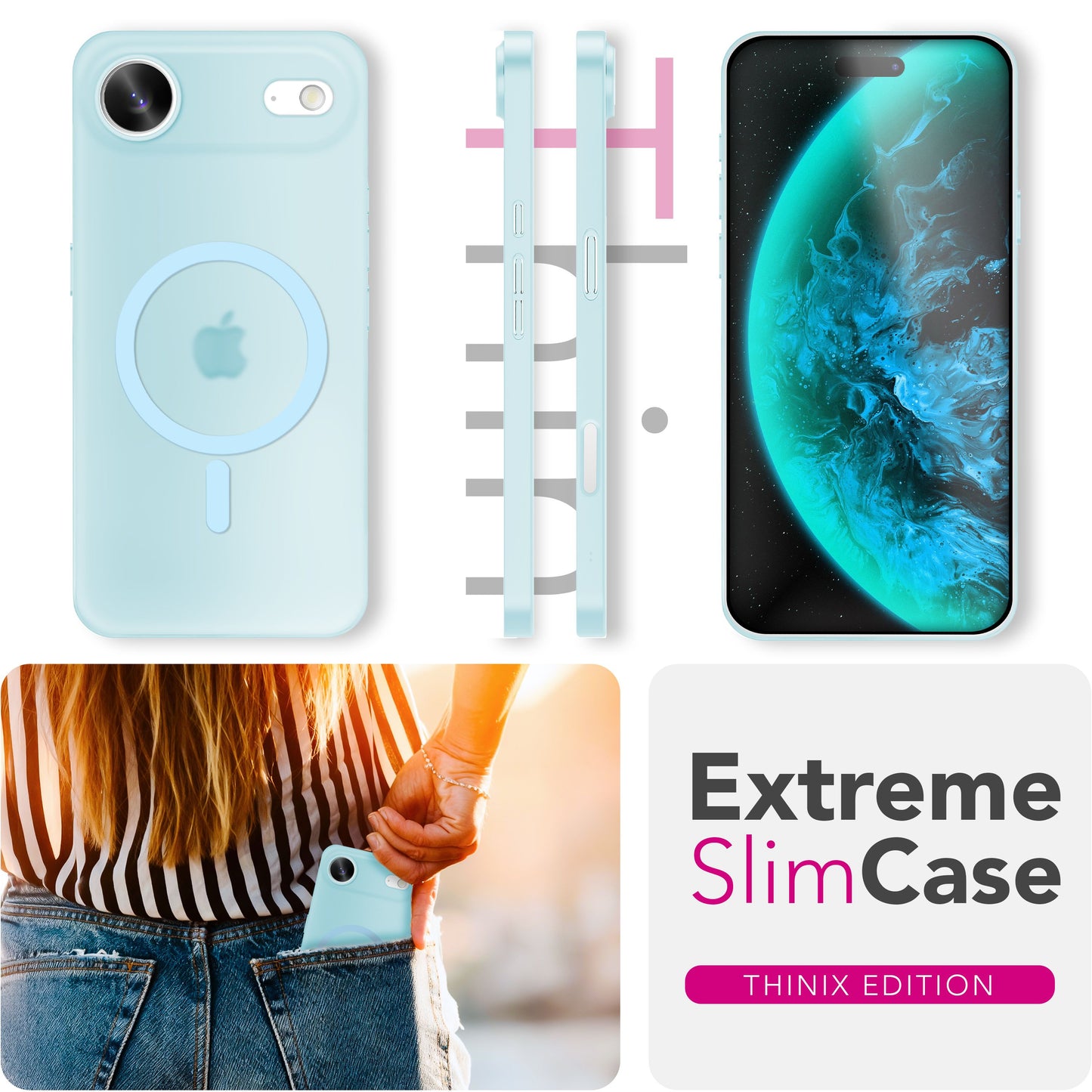 NALIA MagSafe Thinix hulstur fyrir Apple iPhone 17 Air (mjög þunnt með MagPower) - 0,3 mm ultra-þunnt hart hulstur, matt og gegnsætt, með blettavörn.