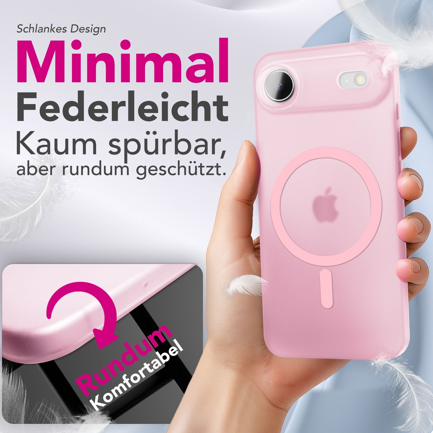 NALIA MagSafe Thinix hulstur fyrir Apple iPhone 17 Air (mjög þunnt með MagPower) - 0,3 mm ultra-þunnt hart hulstur, matt og gegnsætt, með blettavörn.