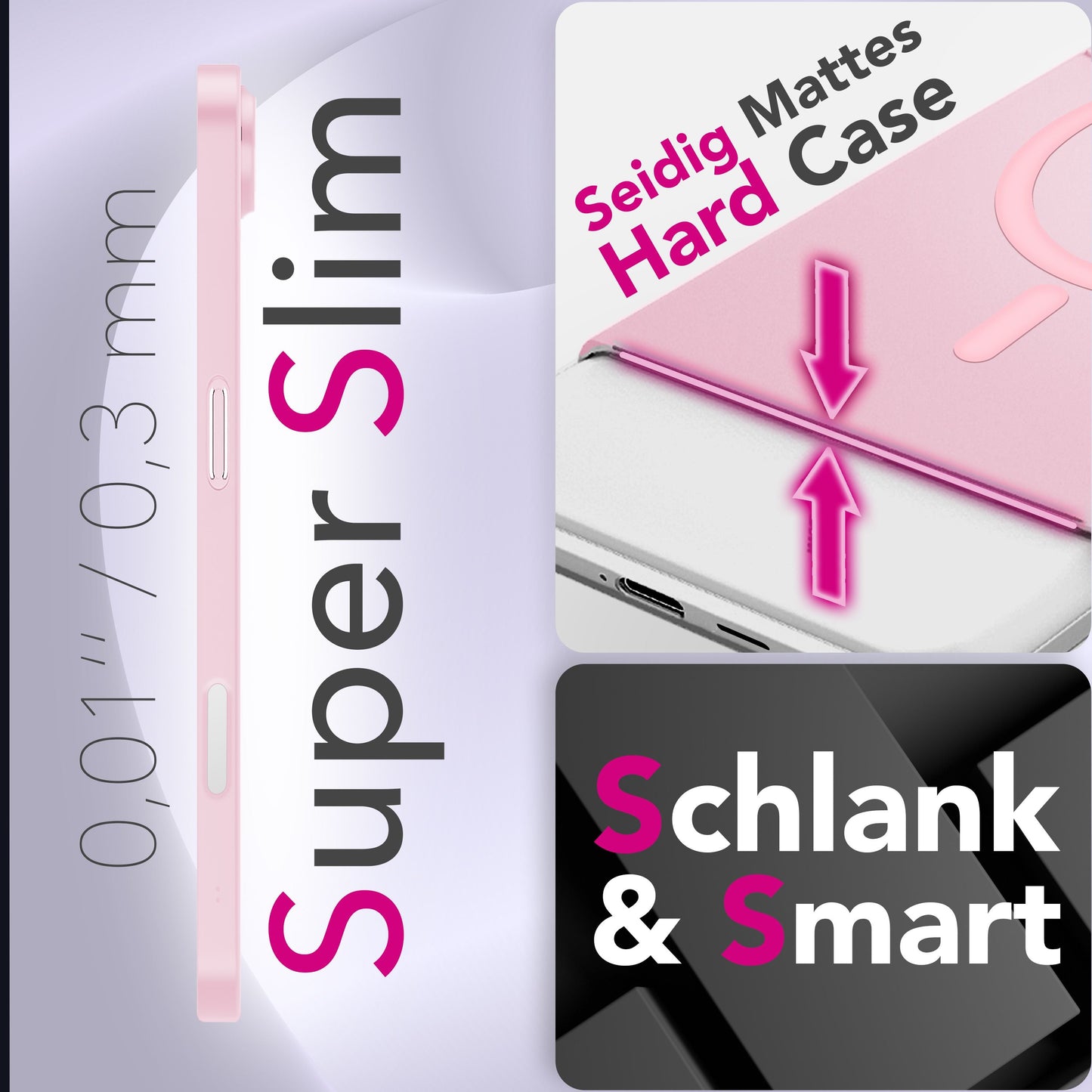 NALIA MagSafe Thinix hulstur fyrir Apple iPhone 17 Air (mjög þunnt með MagPower) - 0,3 mm ultra-þunnt hart hulstur, matt og gegnsætt, með blettavörn.