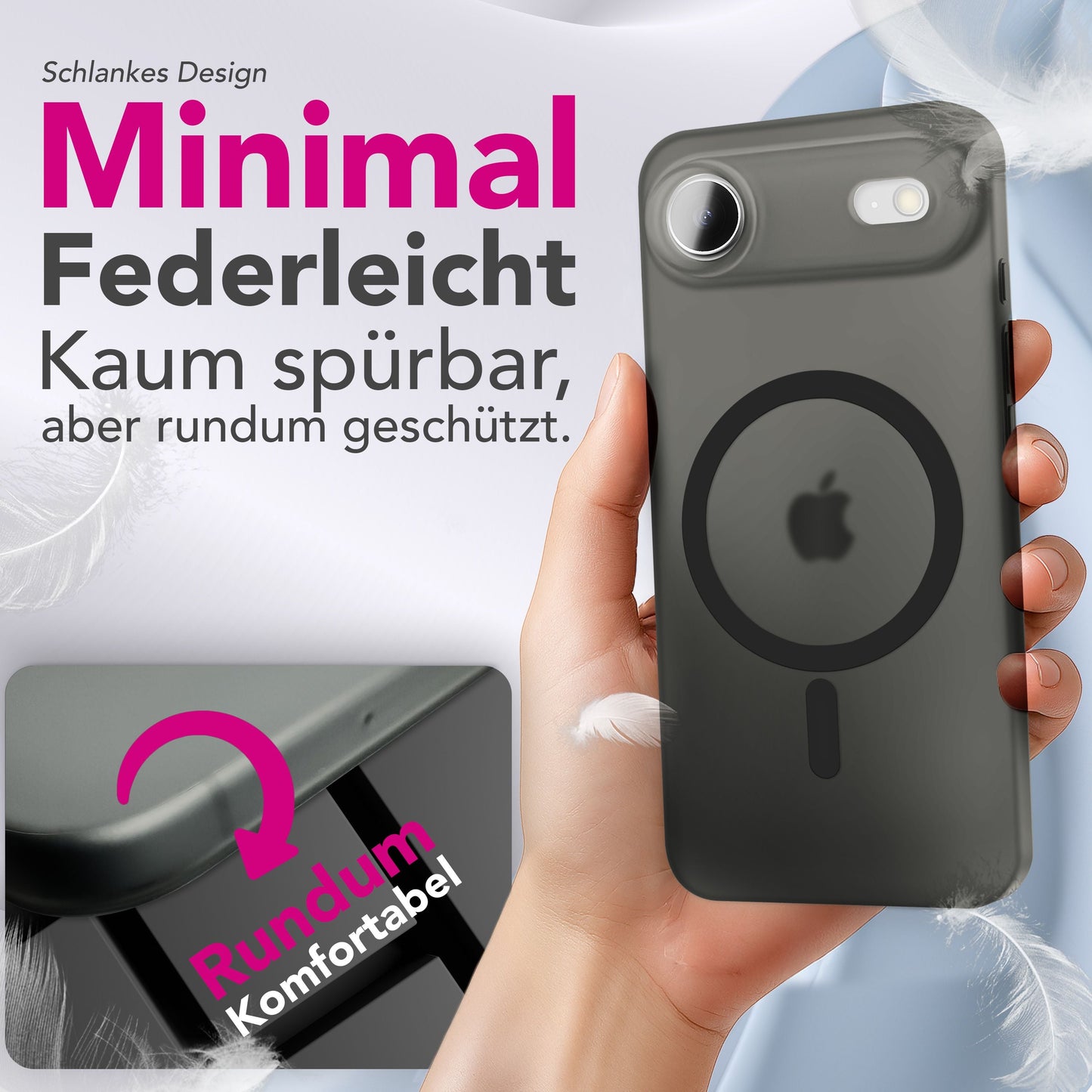 NALIA MagSafe Thinix hulstur fyrir Apple iPhone 17 Air (mjög þunnt með MagPower) - 0,3 mm ultra-þunnt hart hulstur, matt og gegnsætt, með blettavörn.