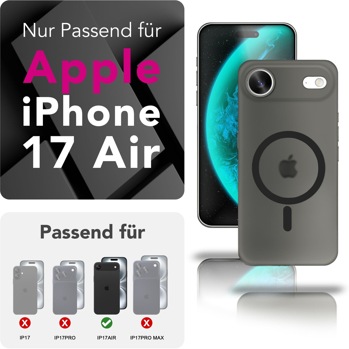 NALIA MagSafe Thinix hulstur fyrir Apple iPhone 17 Air (mjög þunnt með MagPower) - 0,3 mm ultra-þunnt hart hulstur, matt og gegnsætt, með blettavörn.