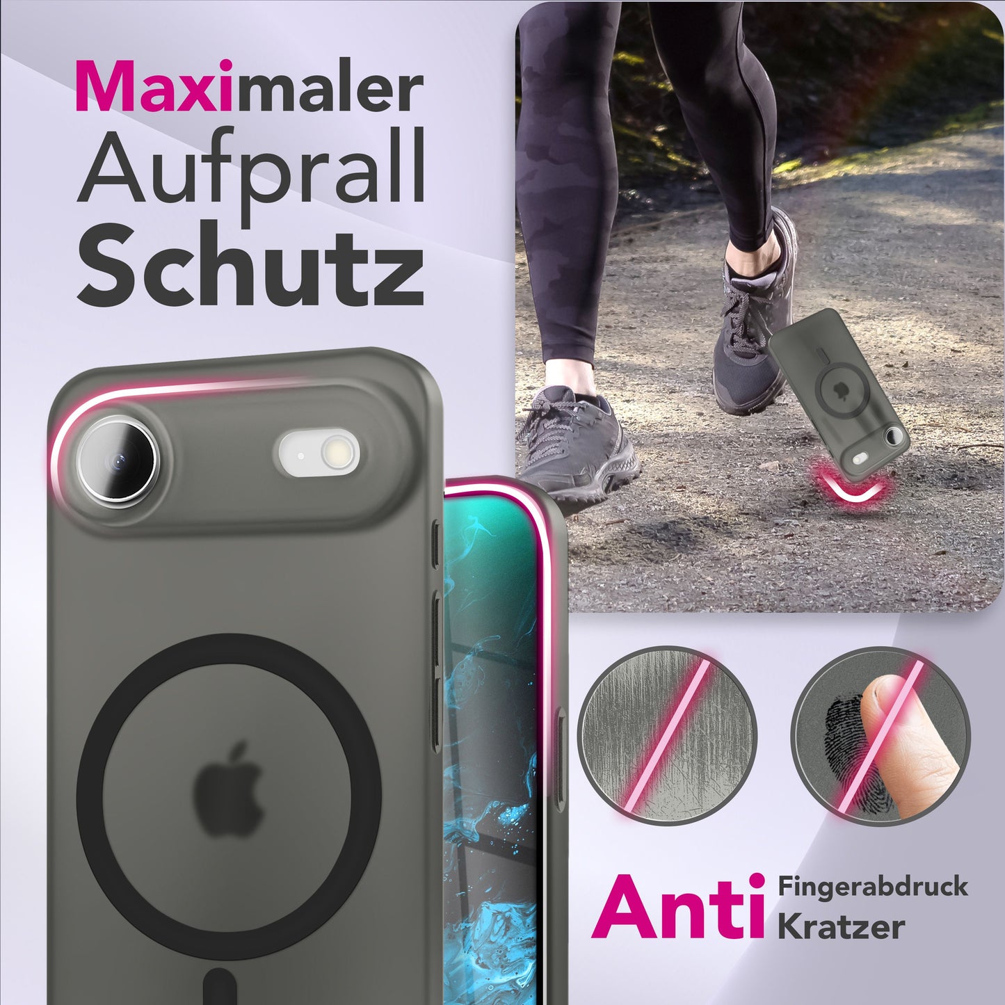 NALIA MagSafe Thinix hulstur fyrir Apple iPhone 17 Air (mjög þunnt með MagPower) - 0,3 mm ultra-þunnt hart hulstur, matt og gegnsætt, með blettavörn.