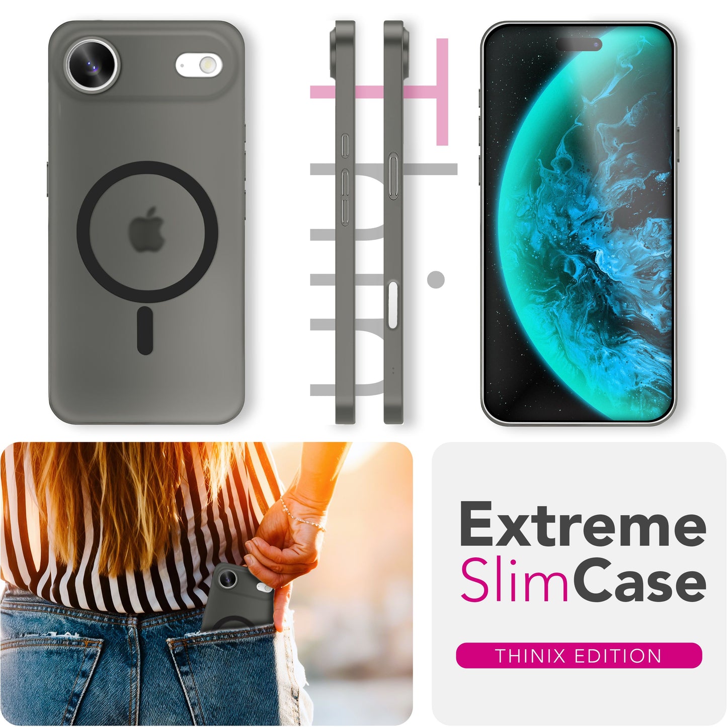 NALIA MagSafe Thinix hulstur fyrir Apple iPhone 17 Air (mjög þunnt með MagPower) - 0,3 mm ultra-þunnt hart hulstur, matt og gegnsætt, með blettavörn.