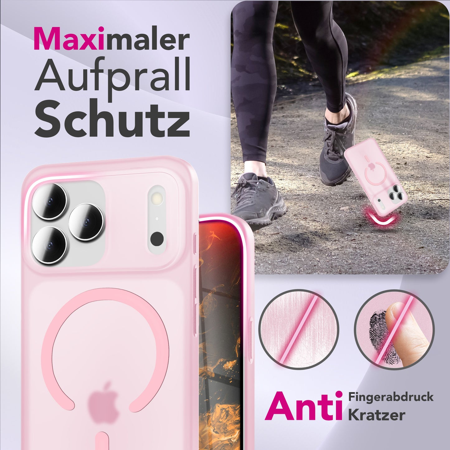 NALIA MagSafe Thinix hulstur fyrir Apple iPhone 17 Pro (mjög þunnt með MagPower) - 0,3 mm ofurþunnt hart hulstur, matt frostað útlit, fingrafaravarnt, gripgott og létt