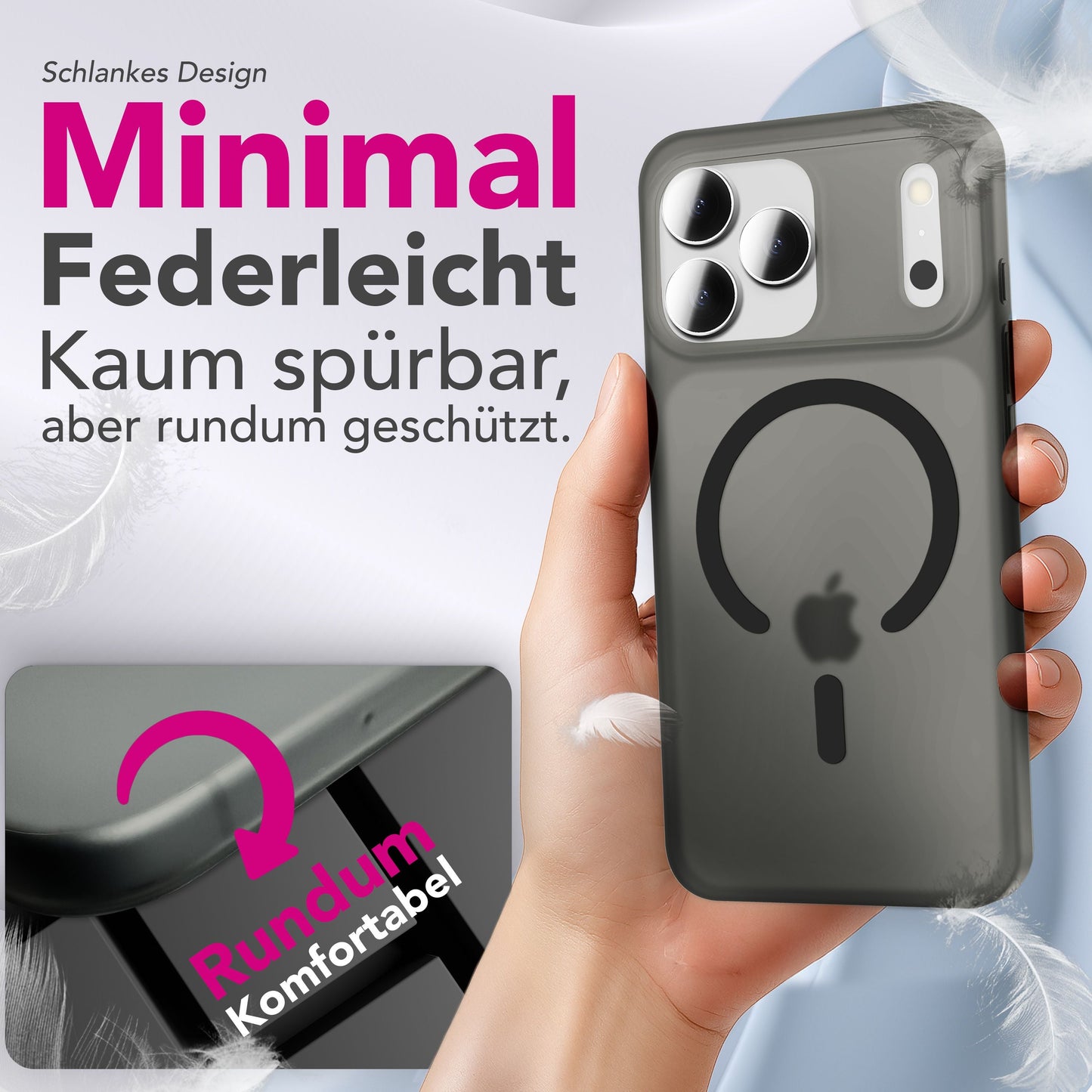 NALIA MagSafe Thinix hulstur fyrir Apple iPhone 17 Pro (mjög þunnt með MagPower) - 0,3 mm ofurþunnt hart hulstur, matt frostað útlit, fingrafaravarnt, gripgott og létt