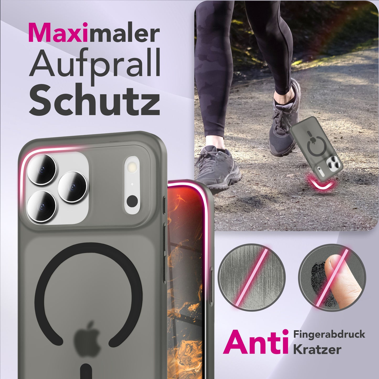 NALIA MagSafe Thinix hulstur fyrir Apple iPhone 17 Pro (mjög þunnt með MagPower) - 0,3 mm ofurþunnt hart hulstur, matt frostað útlit, fingrafaravarnt, gripgott og létt