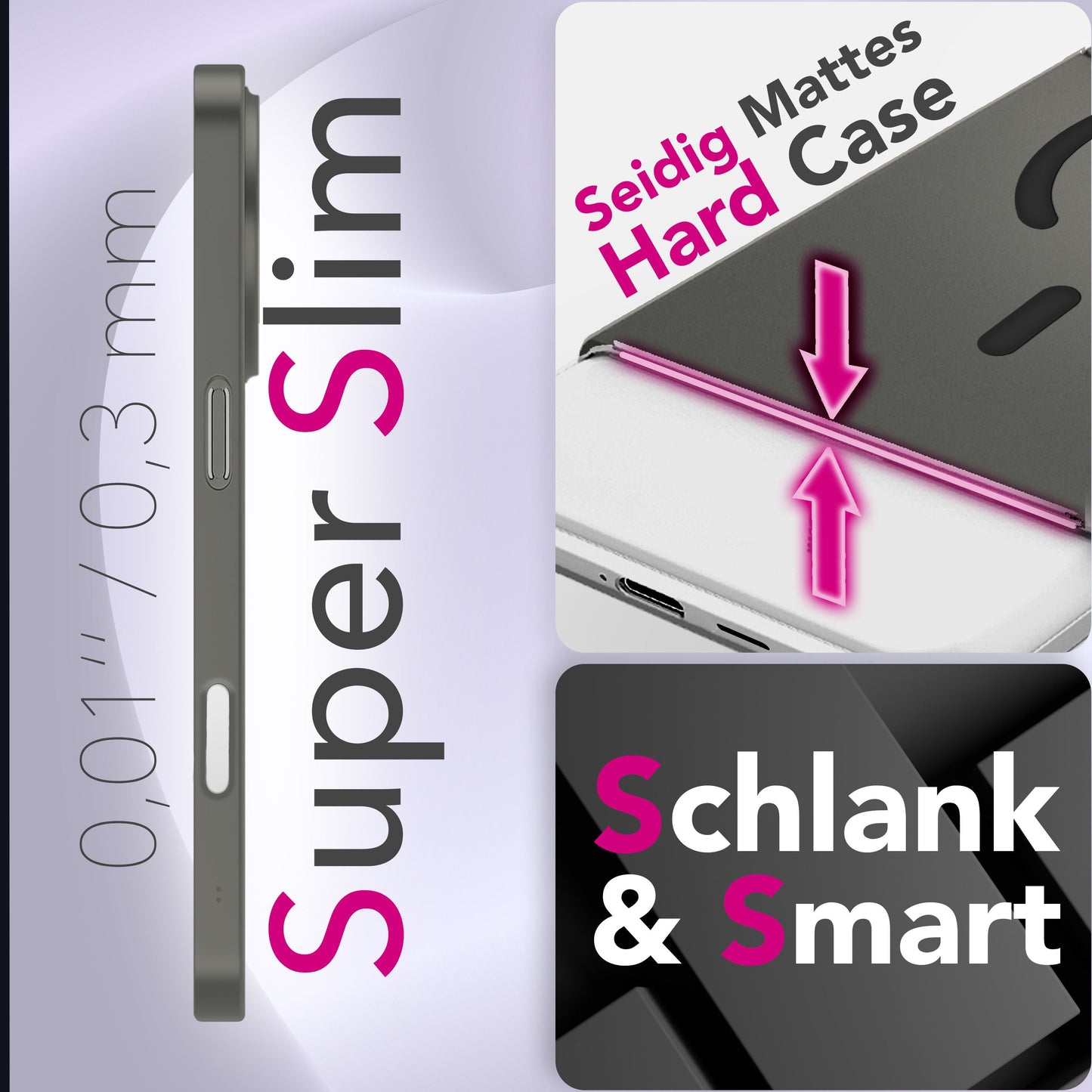 NALIA MagSafe Thinix hulstur fyrir Apple iPhone 17 Pro Max (mjög þunnt með MagPower) - 0,3 mm úrþunnt harðspjald, matt útlit, gegnsætt, fingrafaravarið