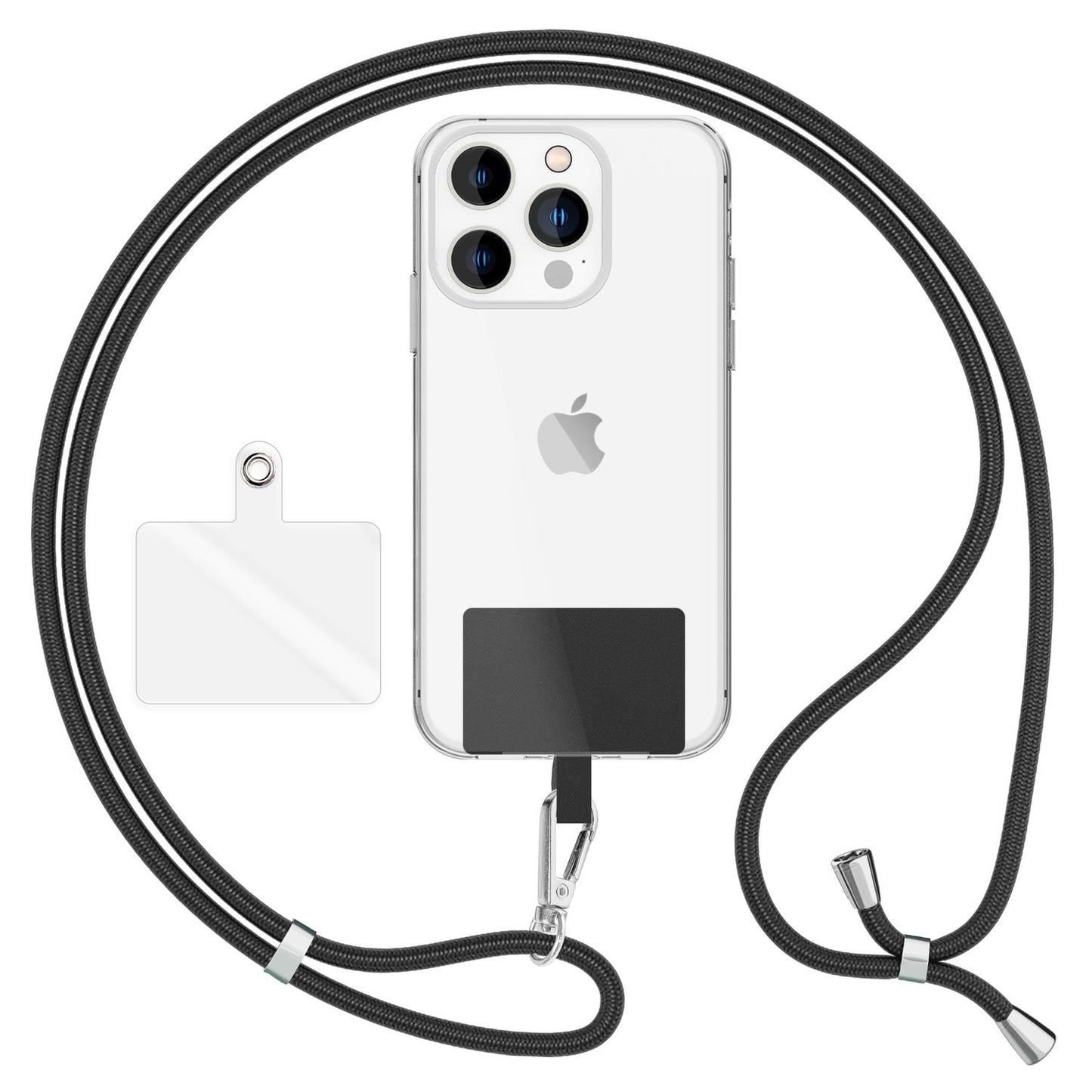 NALIA alhliða keðja með púða, ól fyrir símahulstur, karabínukrókur úr málmi (silfur), lyklakippu, axlabönd 160 cm