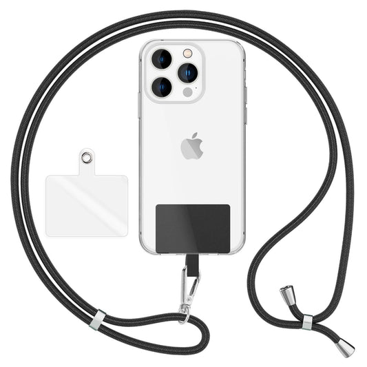 NALIA alhliða keðja með púða, ól fyrir símahulstur, karabínukrókur úr málmi (silfur), lyklakippu, axlabönd 160 cm