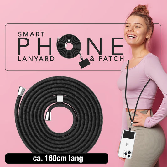 NALIA alhliða keðja með púða, ól fyrir símahulstur, karabínukrókur úr málmi (silfur), lyklakippu, axlabönd 160 cm