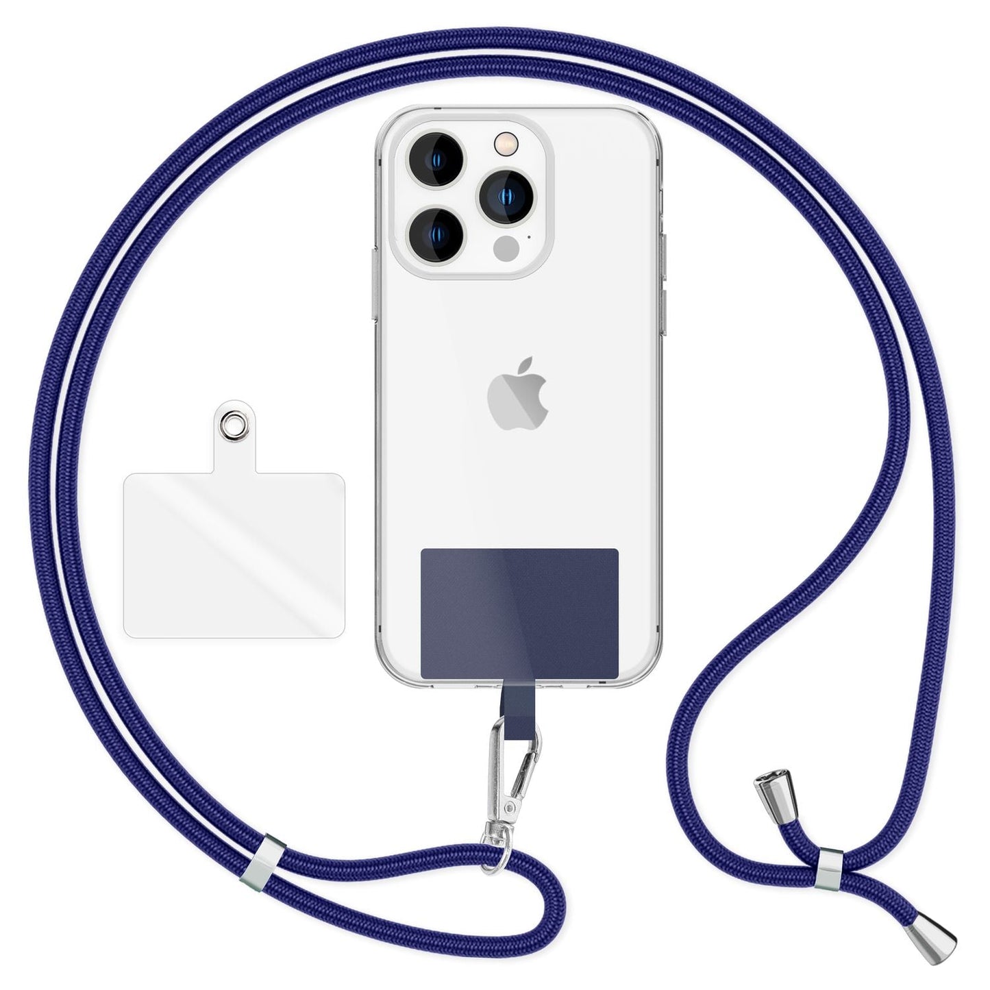 NALIA alhliða keðja með púða, ól fyrir símahulstur, karabínukrókur úr málmi (silfur), lyklakippu, axlabönd 160 cm