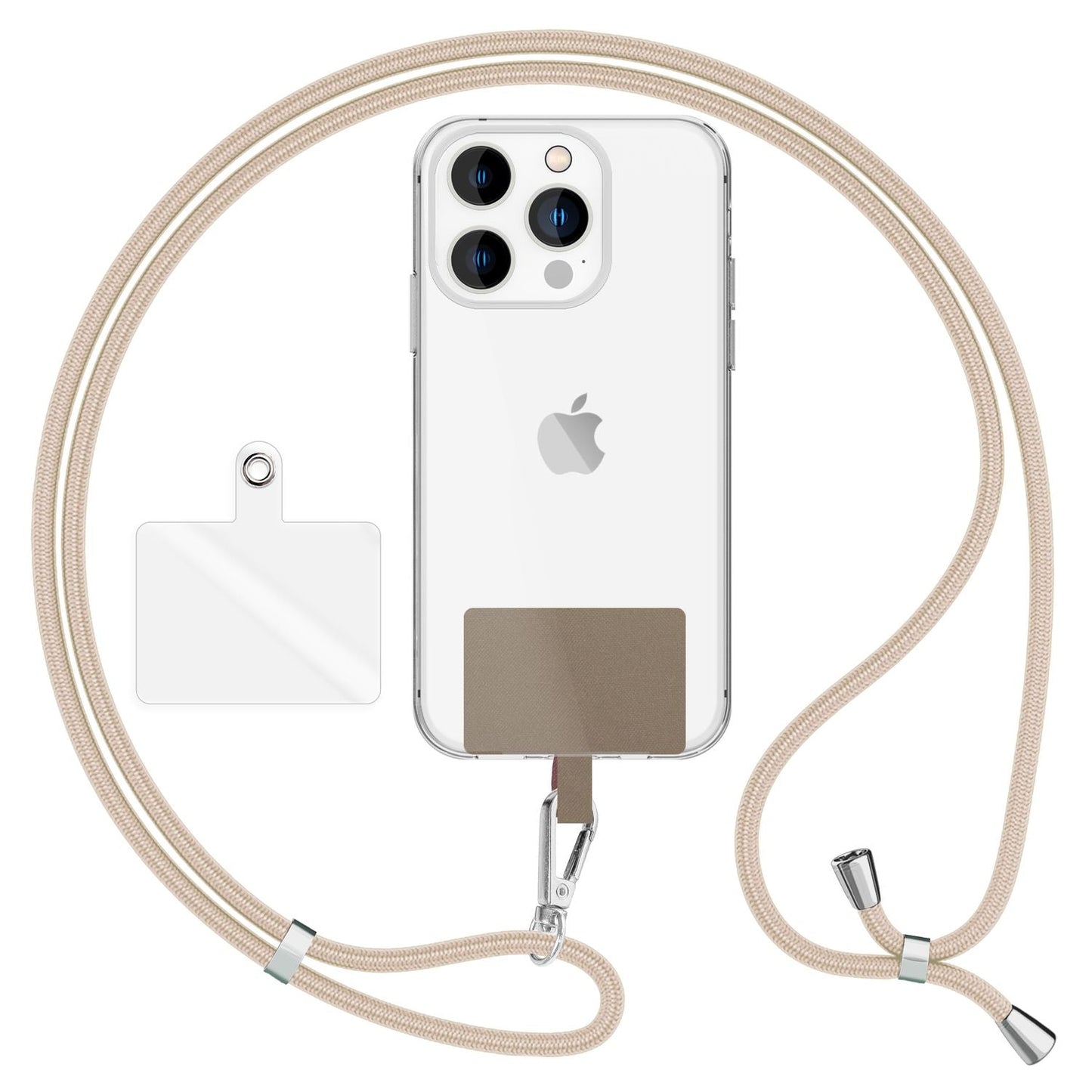 NALIA alhliða keðja með púða, ól fyrir símahulstur, karabínukrókur úr málmi (silfur), lyklakippu, axlabönd 160 cm