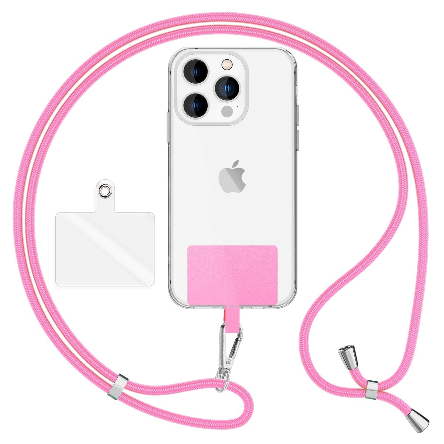 NALIA alhliða keðja með púða, ól fyrir símahulstur, karabínukrókur úr málmi (silfur), lyklakippu, axlabönd 160 cm