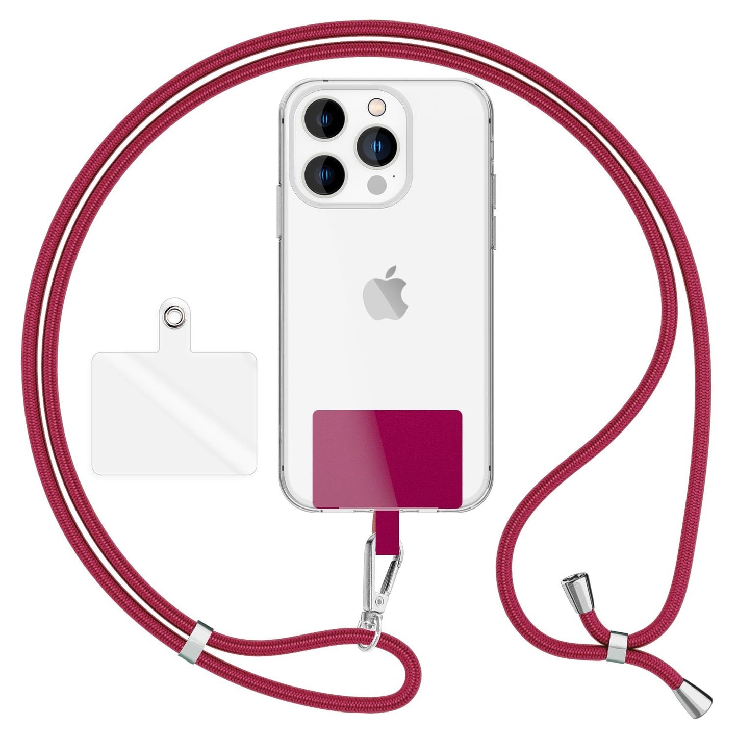 NALIA alhliða keðja með púða, ól fyrir símahulstur, karabínukrókur úr málmi (silfur), lyklakippu, axlabönd 160 cm