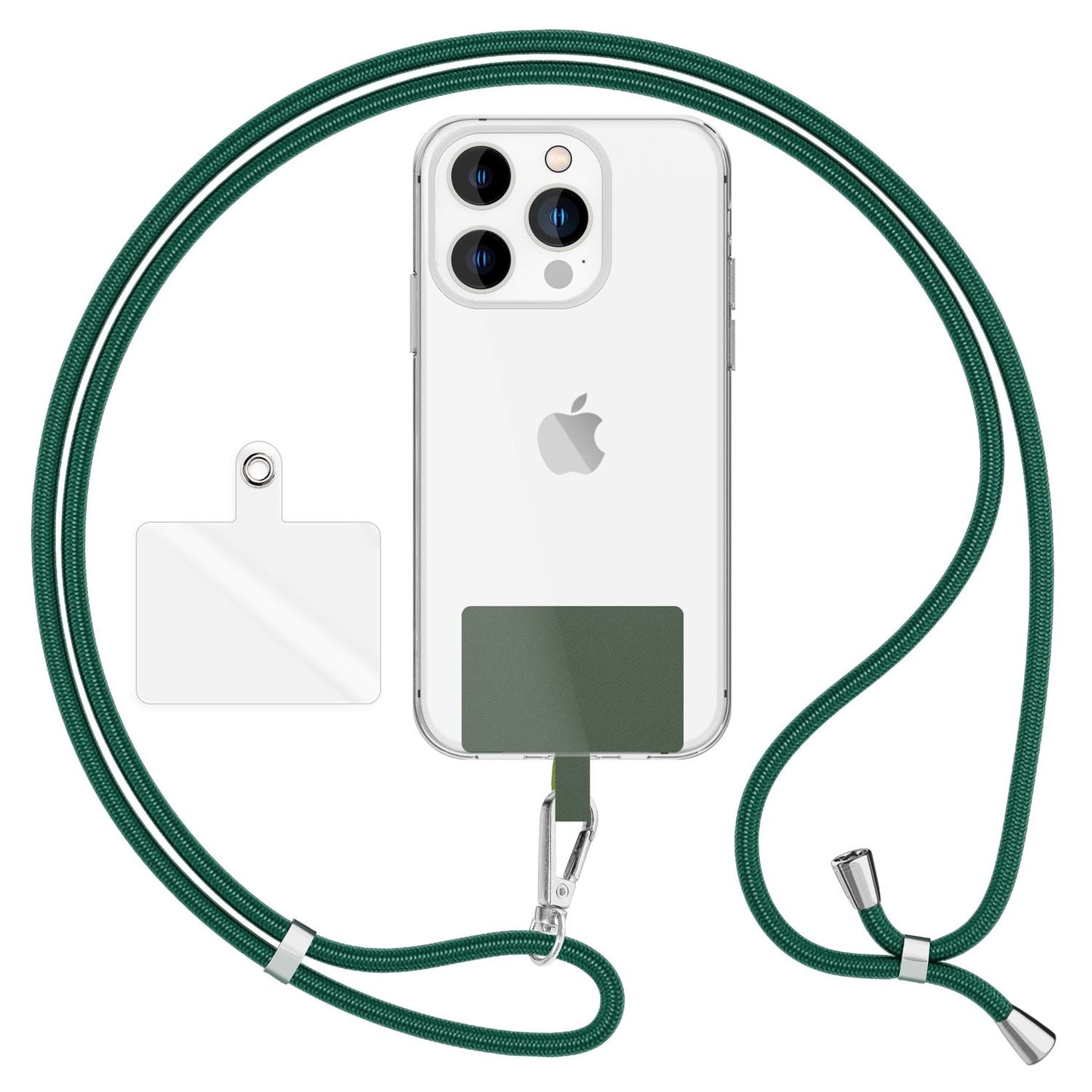 NALIA alhliða keðja með púða, ól fyrir símahulstur, karabínukrókur úr málmi (silfur), lyklakippu, axlabönd 160 cm