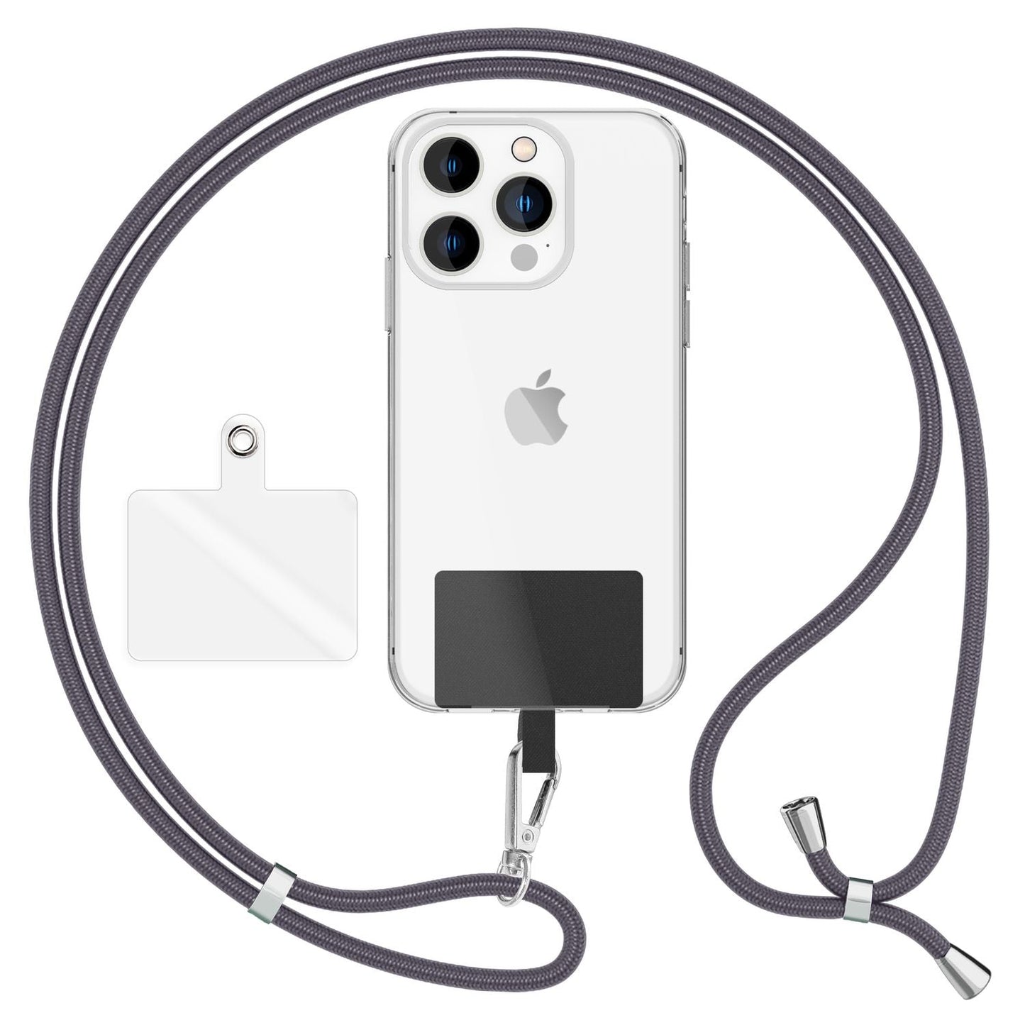 NALIA alhliða keðja með púða, ól fyrir símahulstur, karabínukrókur úr málmi (silfur), lyklakippu, axlabönd 160 cm